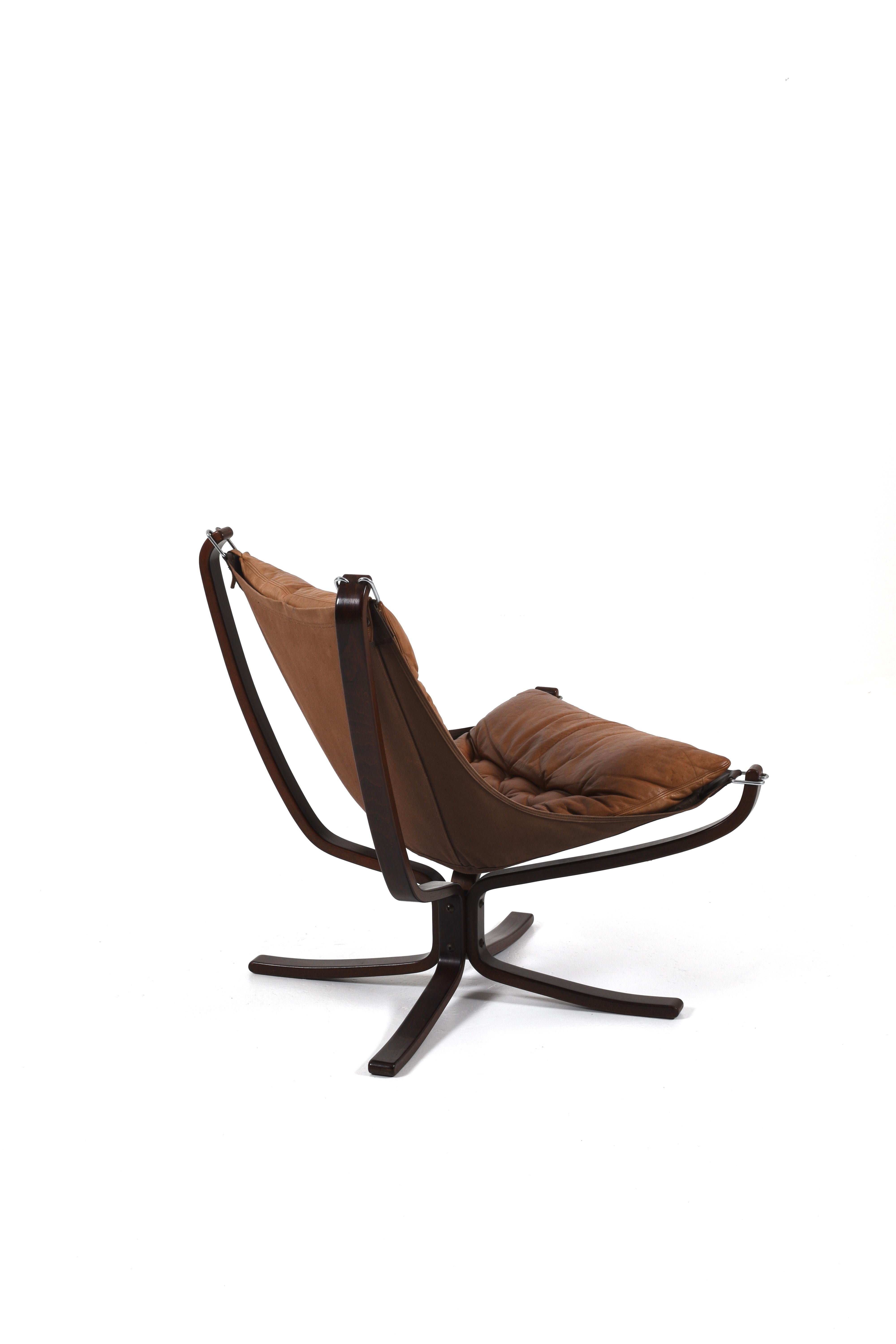 Vintage Brown Leather Falcon Lounge Chair by Sigurd Ressell, Norway, 70s For Sale 2
