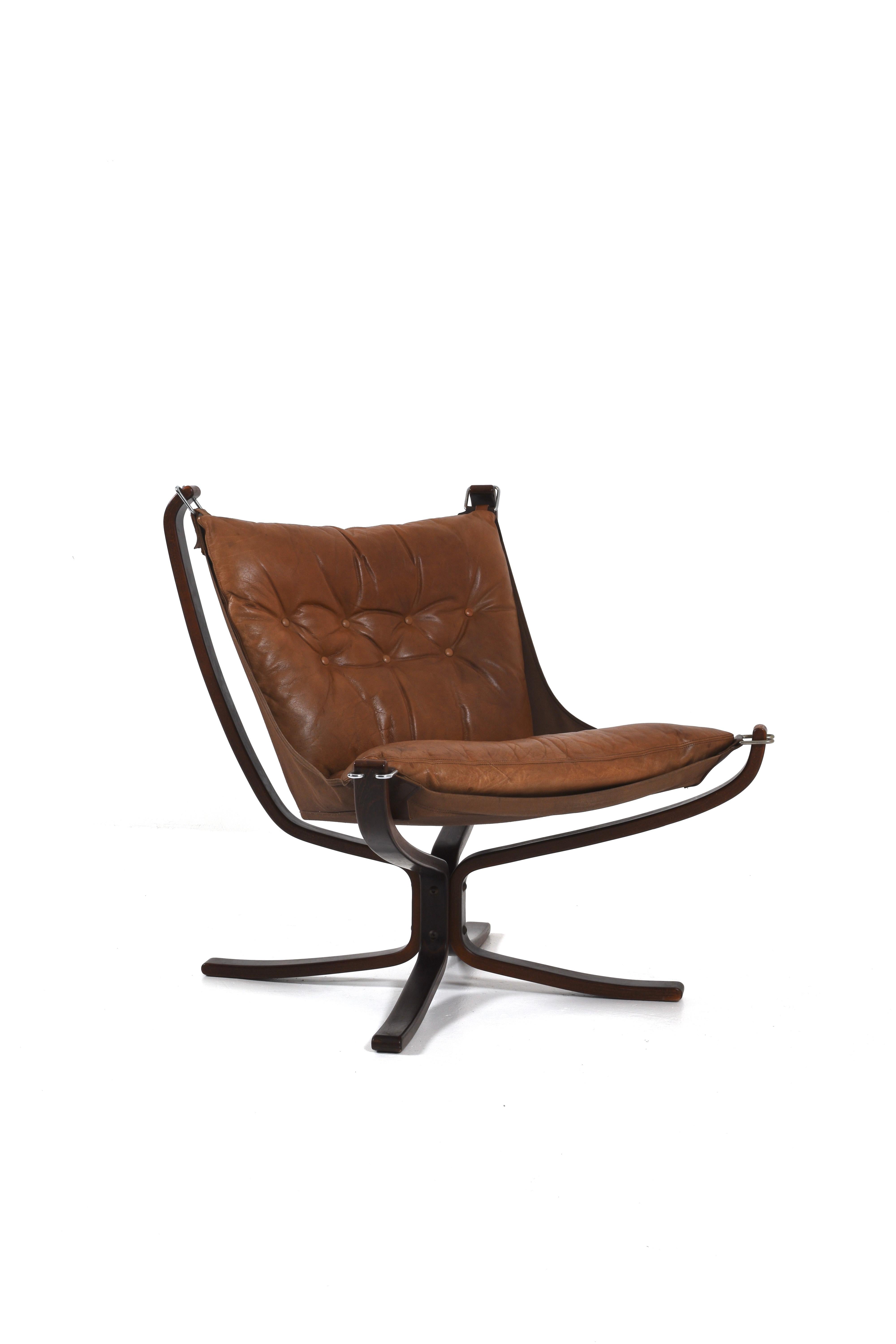 Vintage Brown Leather Falcon Lounge Chair by Sigurd Ressell, Norway, 70s For Sale 2