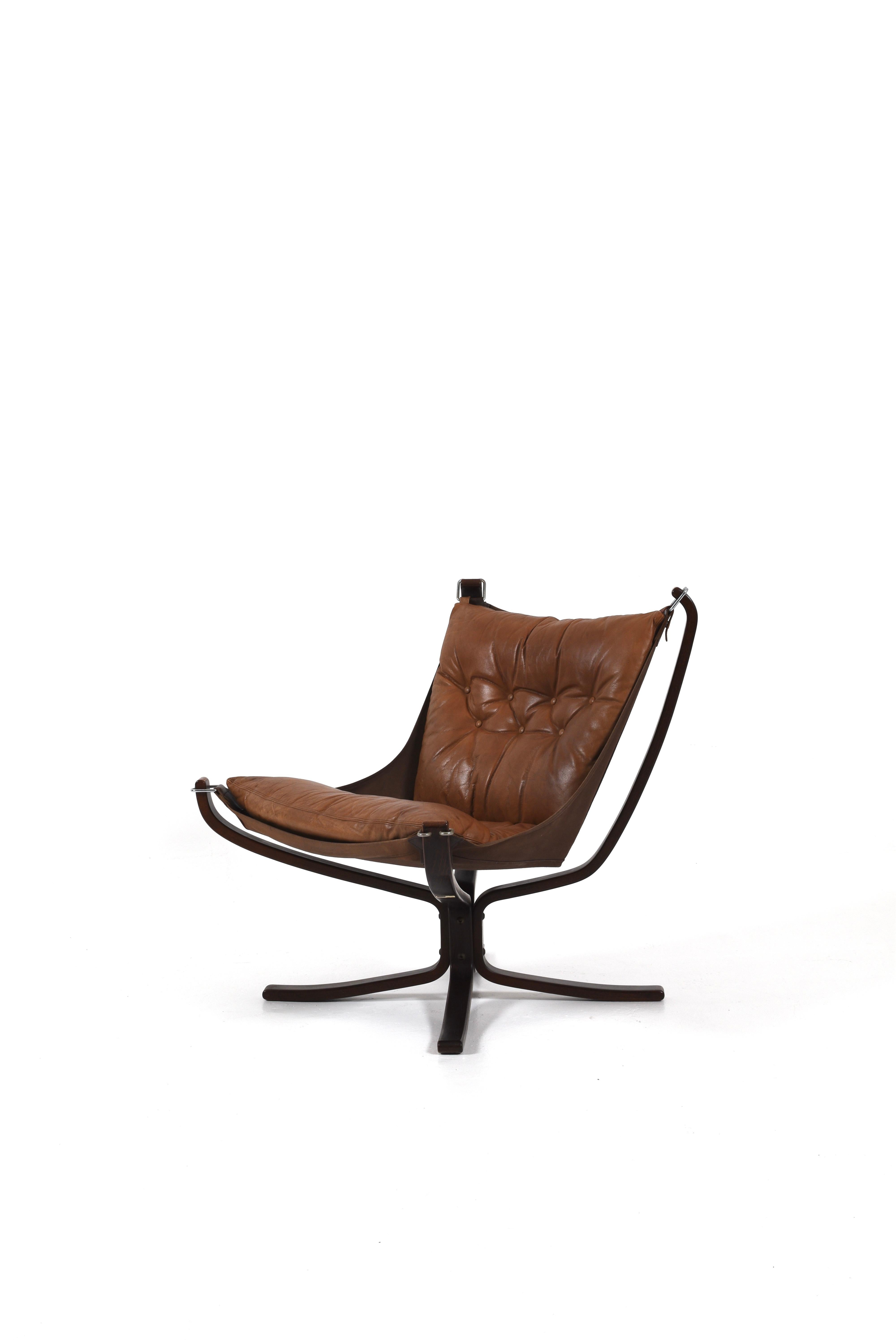 Vintage Brown Leather Falcon Lounge Chair by Sigurd Ressell, Norway, 70s For Sale 3