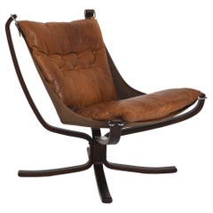 Vintage Brown Leather Falcon Lounge Chair by Sigurd Ressell, Norway, 70s
