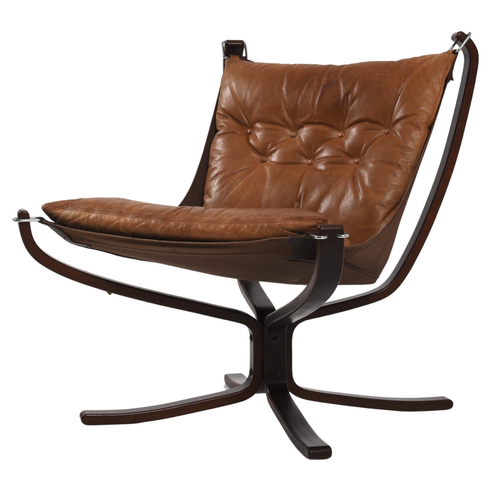 Vintage Brown Leather Falcon Lounge Chair by Sigurd Ressell, Norway, 70s For Sale