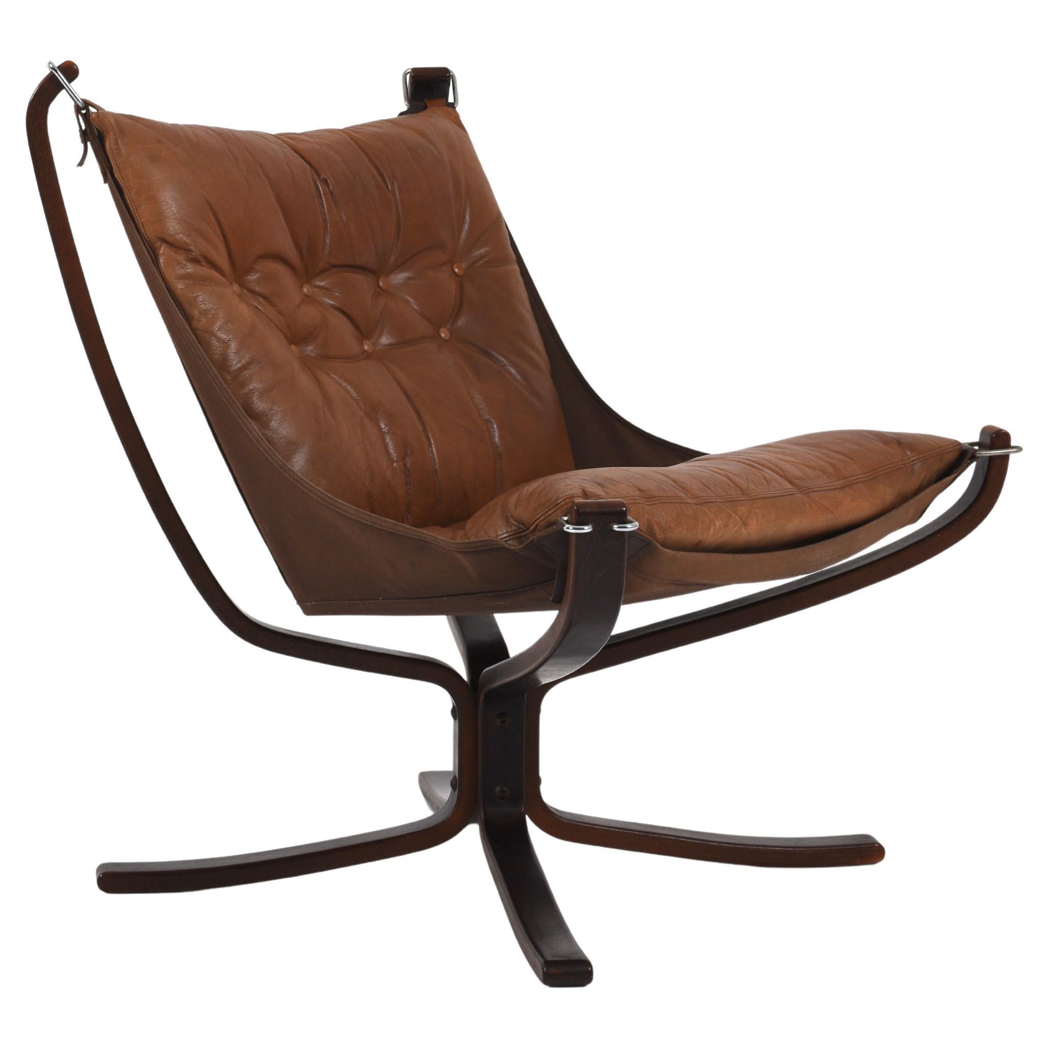 Vintage Brown Leather Falcon Lounge Chair by Sigurd Ressell, Norway, 70s For Sale