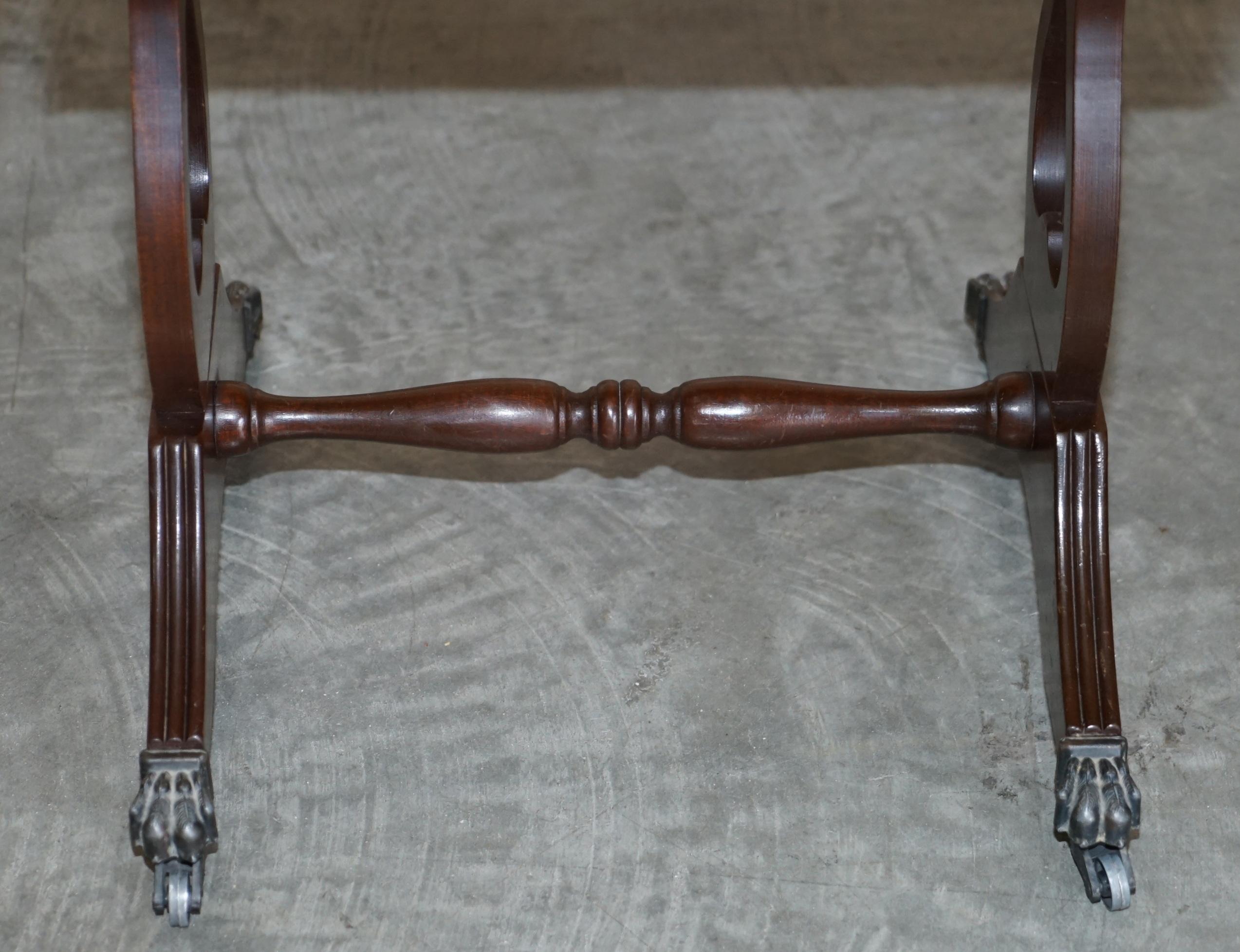20th Century Vintage Brown Leather Gold Leaf Side End Table Extending Top Great Games Table For Sale