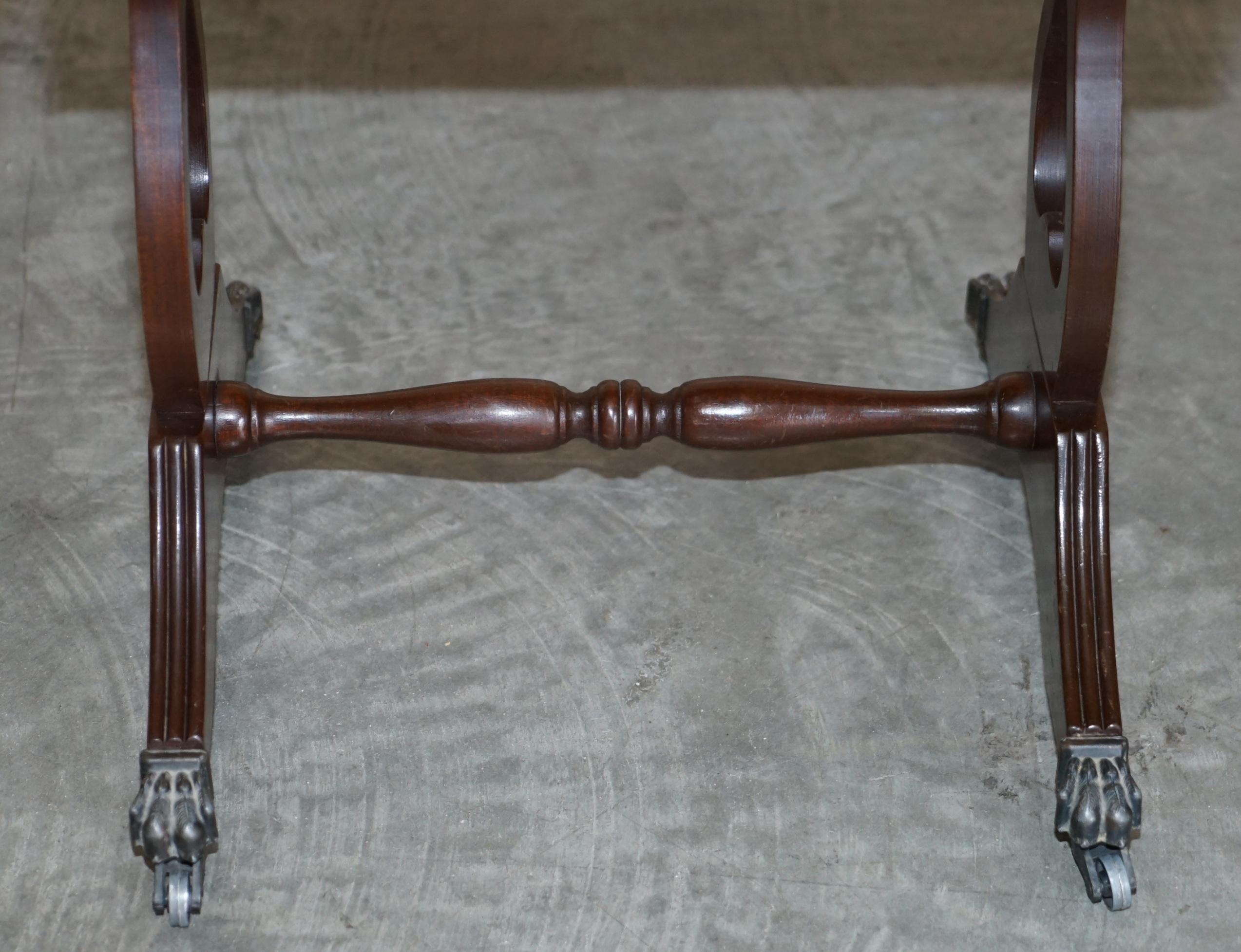 Vintage Brown Leather Gold Leaf Side End Table Extending Top Great Games Table For Sale 1