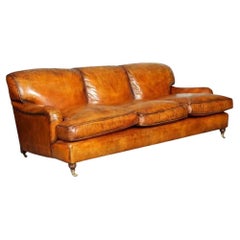 Vintage Brown Leder Hand gefärbt Howards & Sons Stil 3 Sitzer Sofa Feder