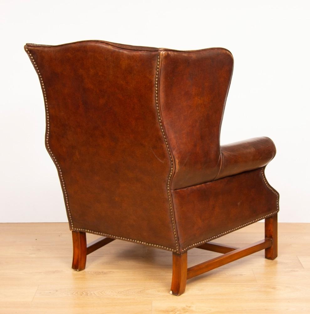 Georgian Vintage Brown Leather Hide Wing Chair