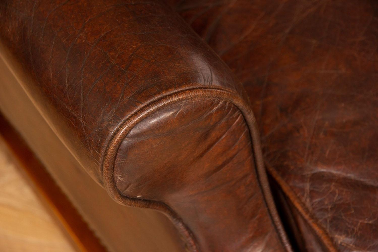 Late 20th Century Vintage Brown Leather Hide Wing Chair