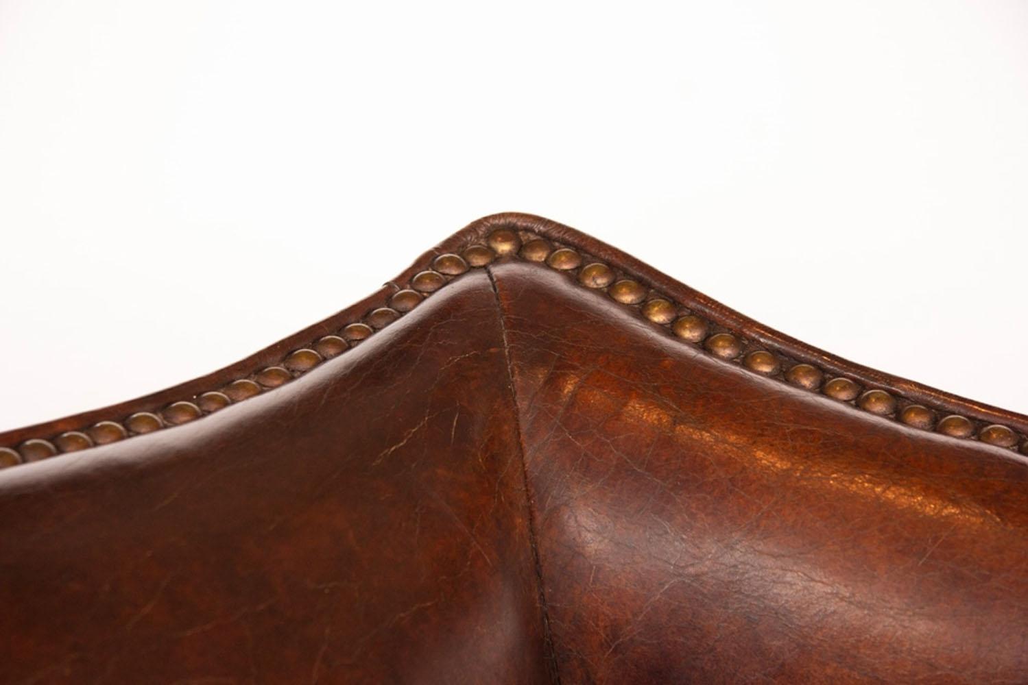 Vintage Brown Leather Hide Wing Chair 2