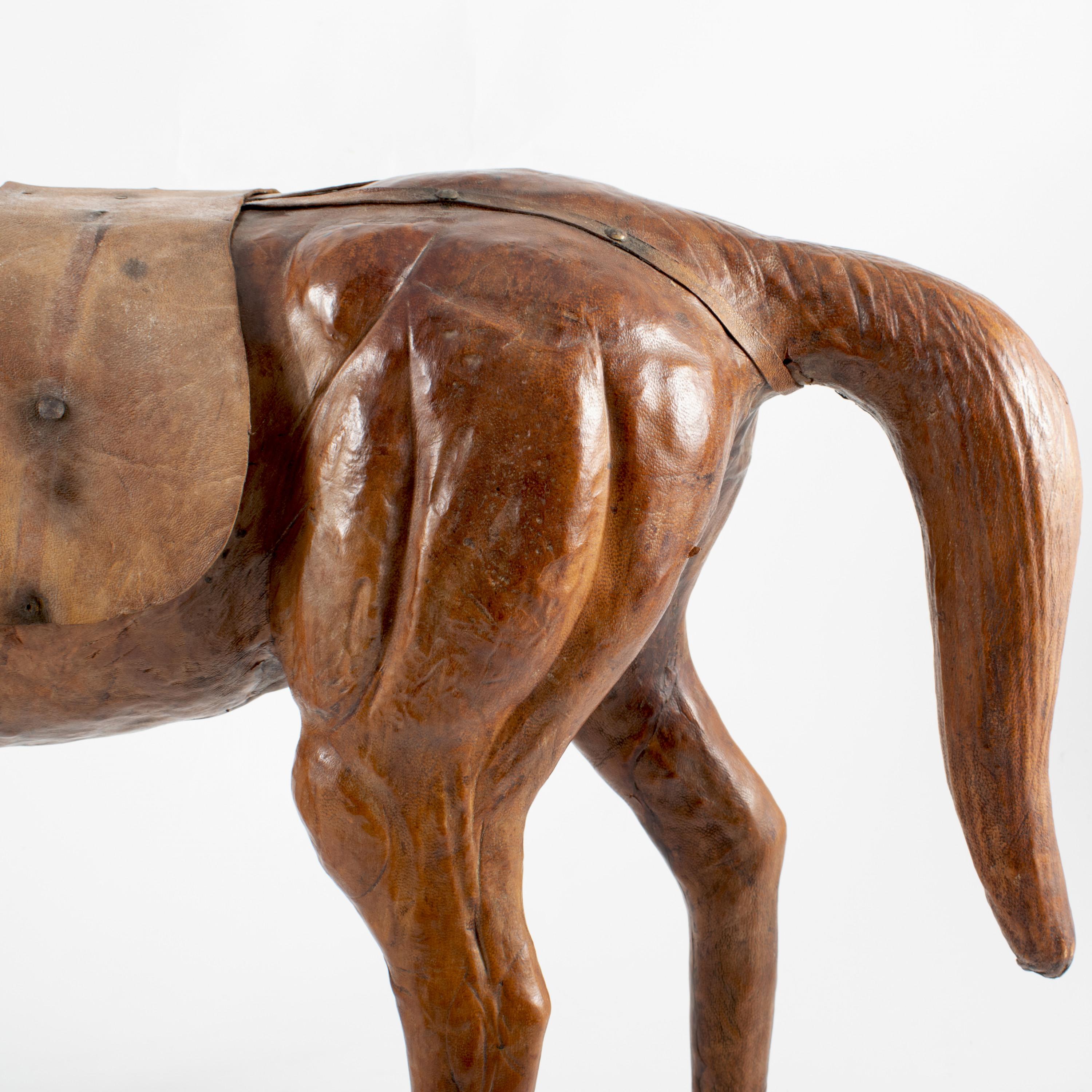 Vintage Brown Leather Horse Sculpture For Sale 2