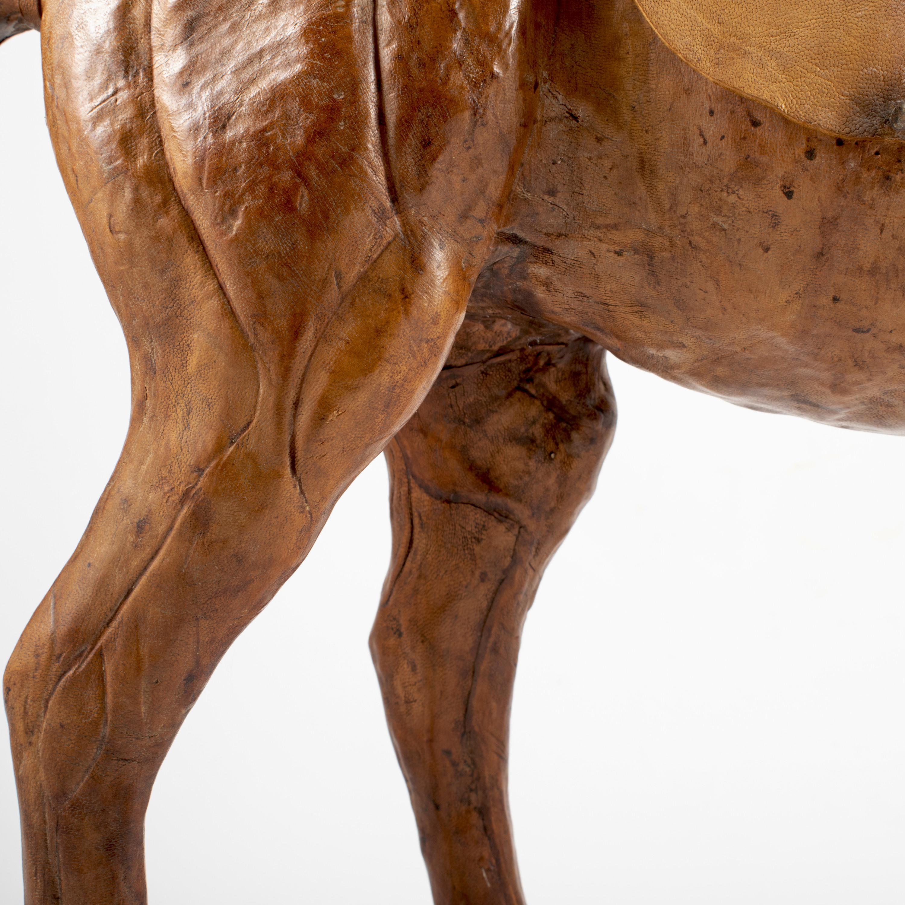 Vintage Brown Leather Horse Sculpture For Sale 3