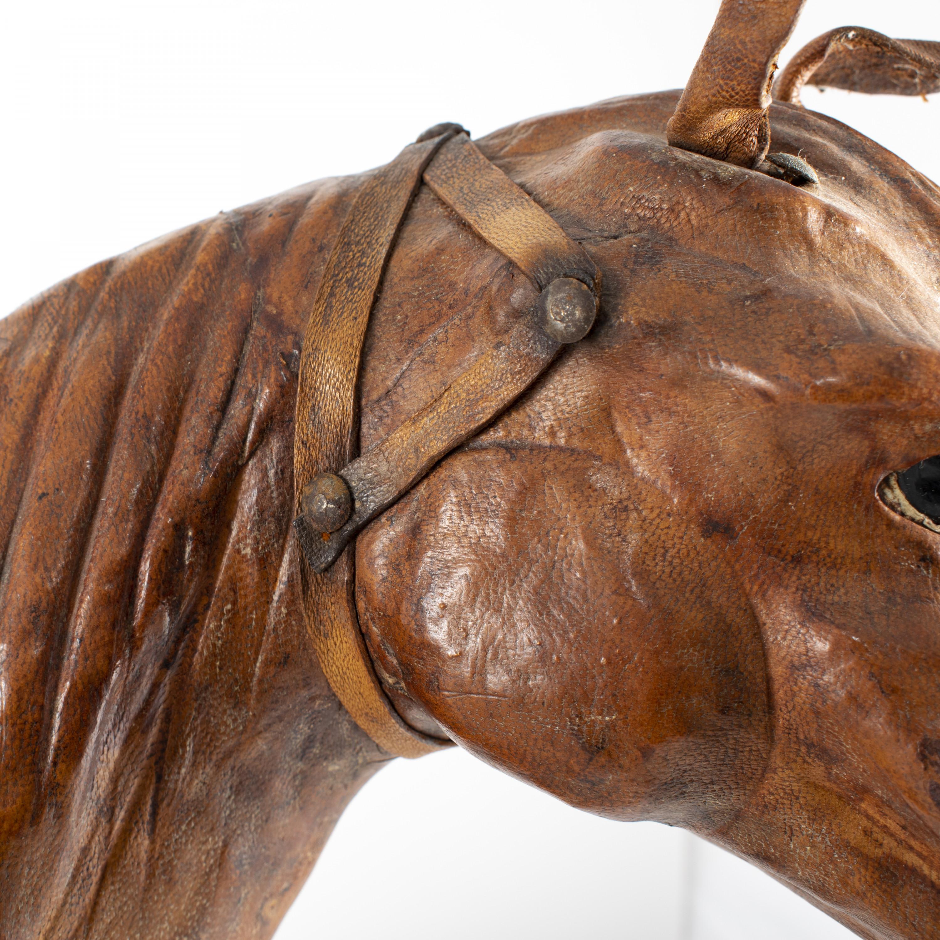 Italian Vintage Brown Leather Horse Sculpture For Sale