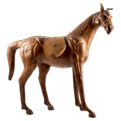 Vintage Brown Leather Horse Sculpture