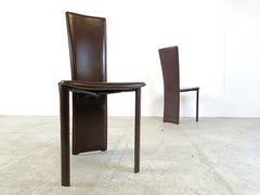 Vintage brown leather italian dining chairs, 1980s
