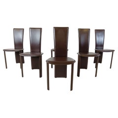 Vintage brown leather italian dining chairs, 1980s
