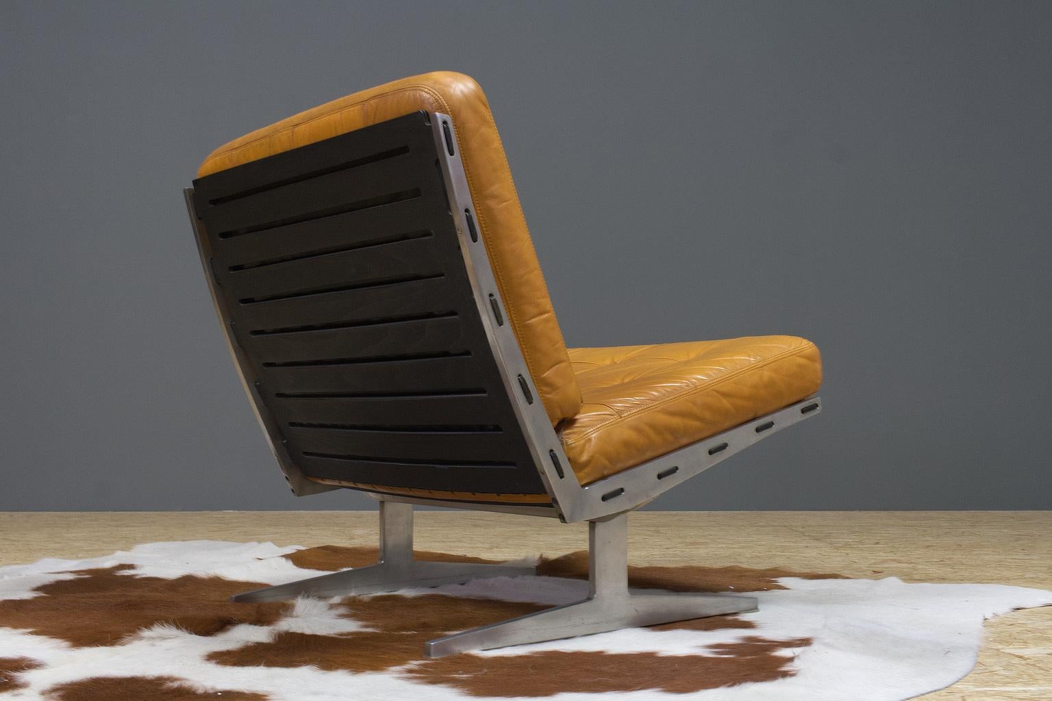 Mid-Century Modern Vintage Brown Leather Lounge Chair Caravalle by Paul Leidersdorff, Denmark, 1965 For Sale