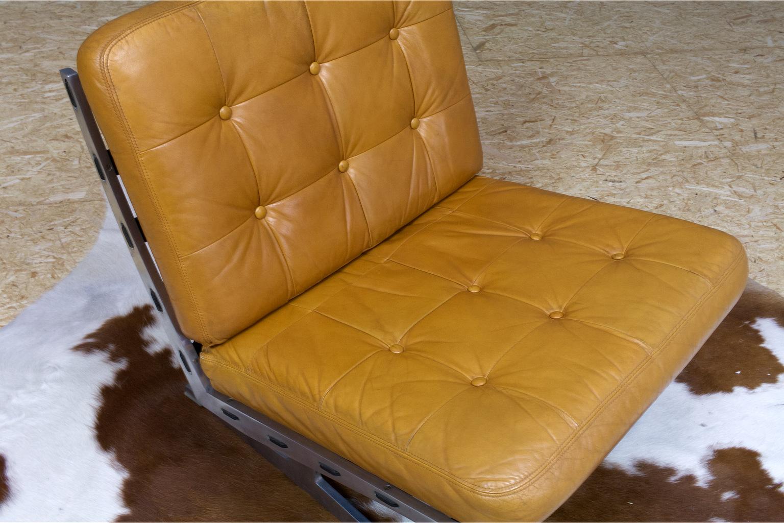 Vintage Brown Leather Lounge Chair Caravalle by Paul Leidersdorff, Denmark, 1965 For Sale 1