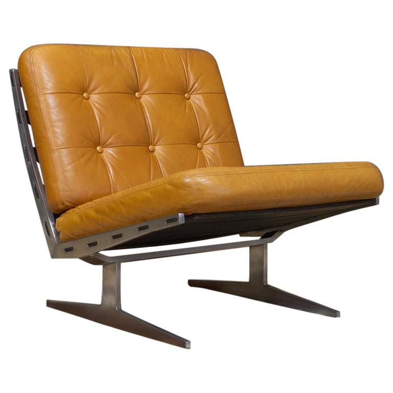 Vintage Brown Leather Lounge Chair Caravalle by Paul Leidersdorff, Denmark, 1965 For Sale