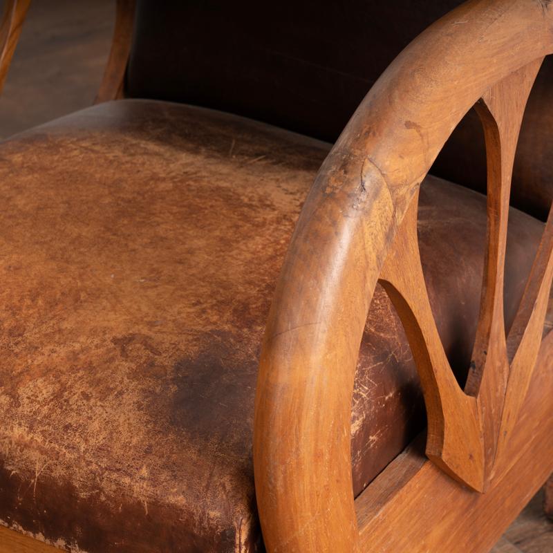 Vintage Brown Leather Loveseat and Pair of Arm Chairs, Set of 3 from Denmark 5