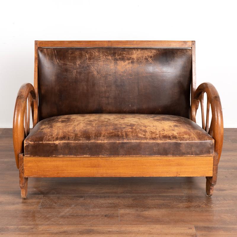 Vintage Brown Leather Loveseat and Pair of Arm Chairs, Set of 3 from Denmark In Good Condition In Round Top, TX