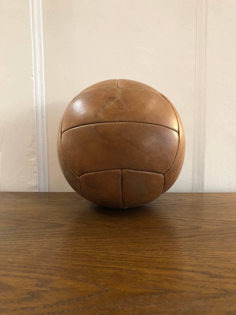 Mid-Century Modern Vintage Brown Leather Medicine Ball, 1940s
