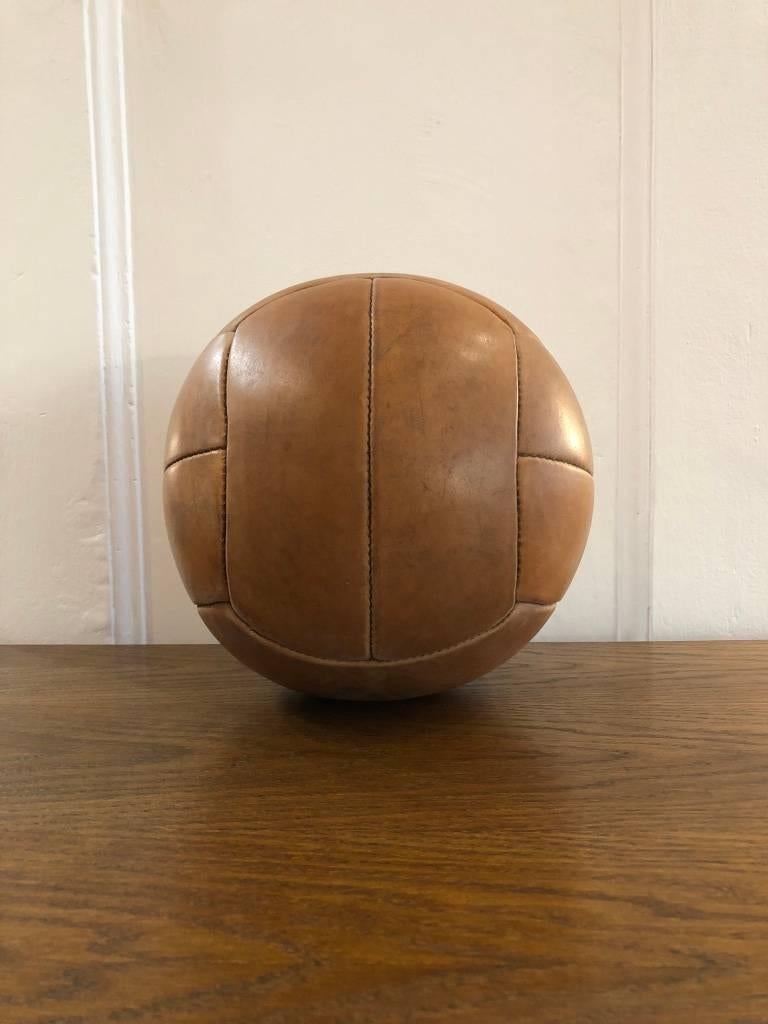Czech Vintage Brown Leather Medicine Ball, 1940s