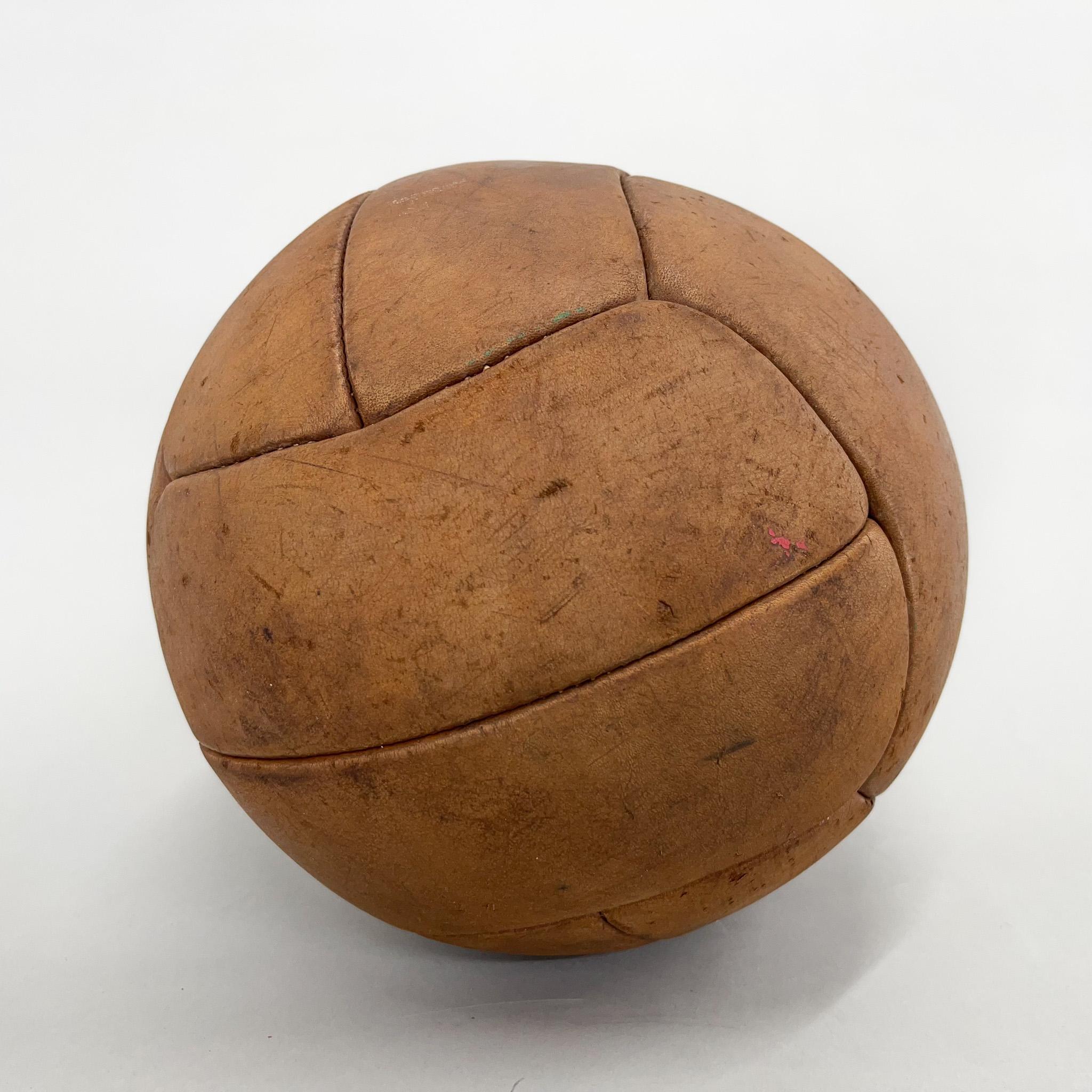 Czech Vintage Brown Leather Medicine Ball, 1930s For Sale