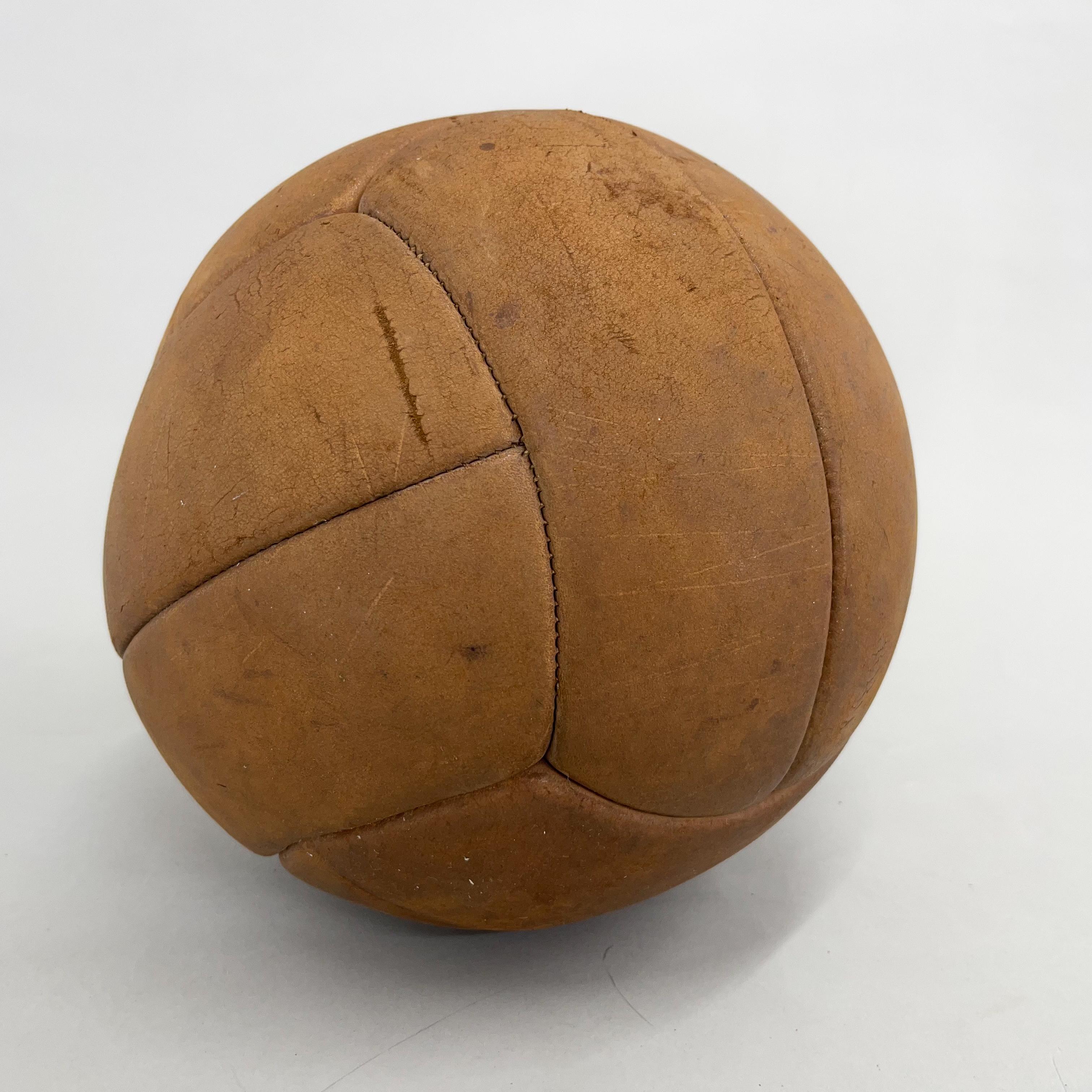 Czech Vintage Brown Leather Medicine Ball, 1930s For Sale