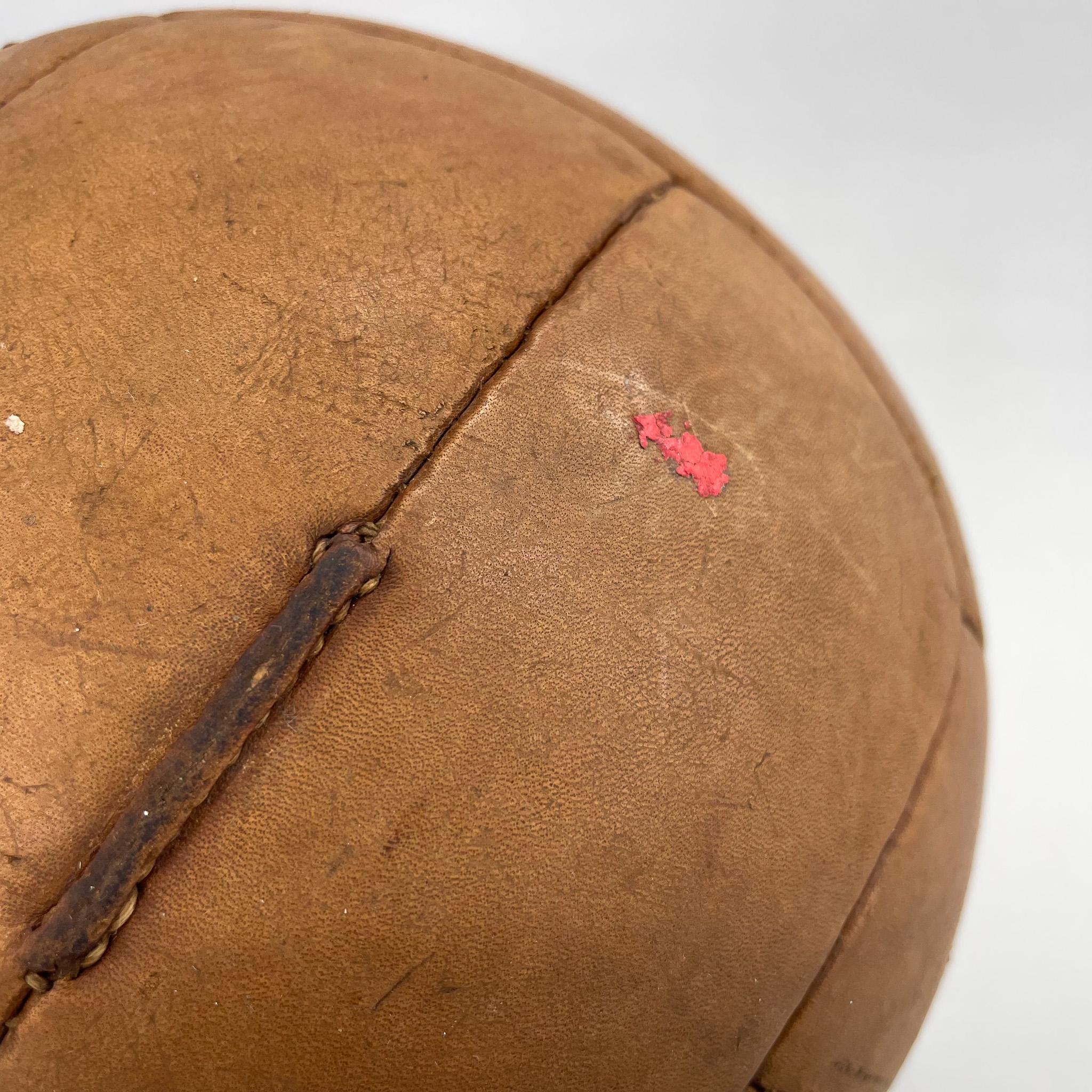 20th Century Vintage Brown Leather Medicine Ball, 1930s For Sale