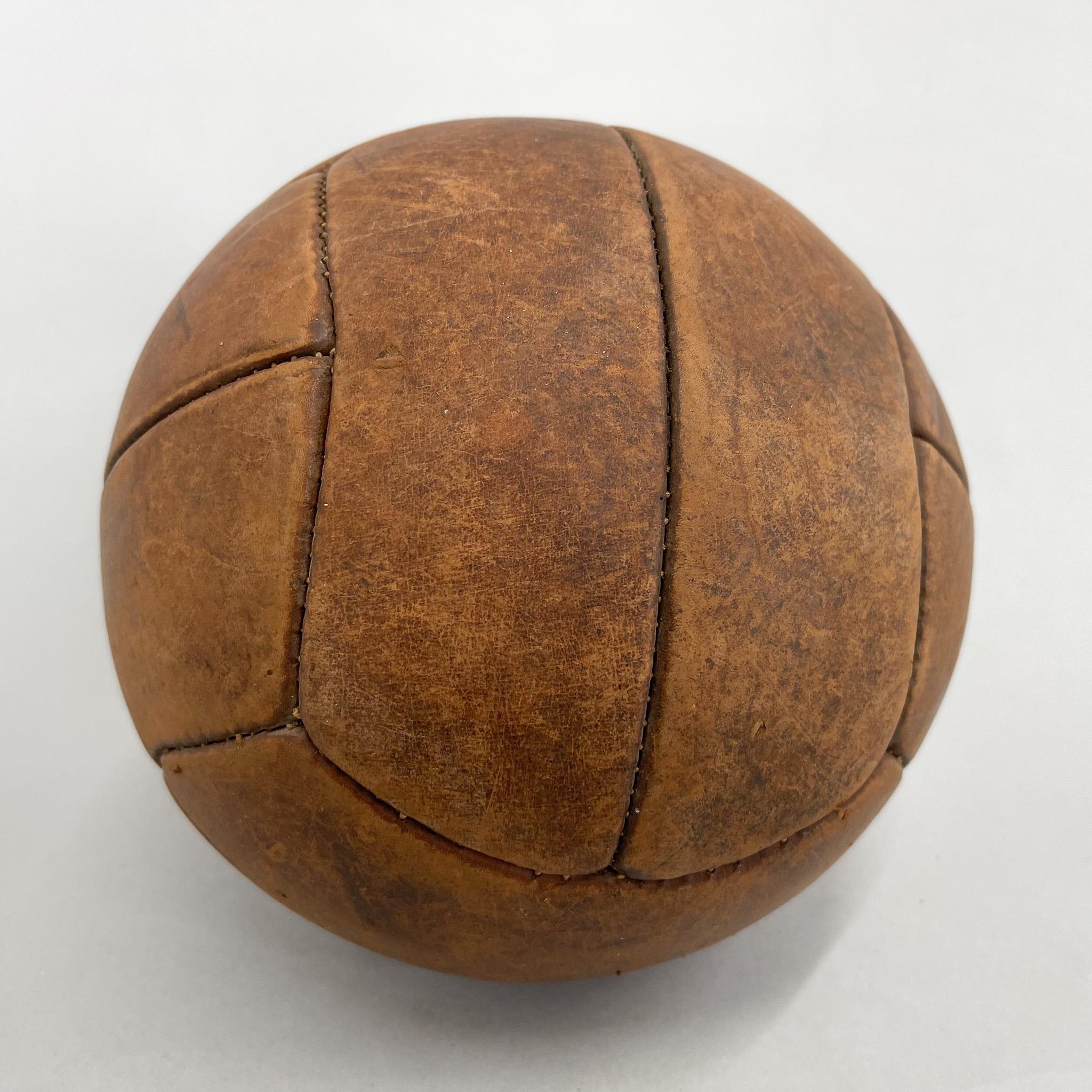 Vintage Brown Leather Medicine Ball, 1930s For Sale 2