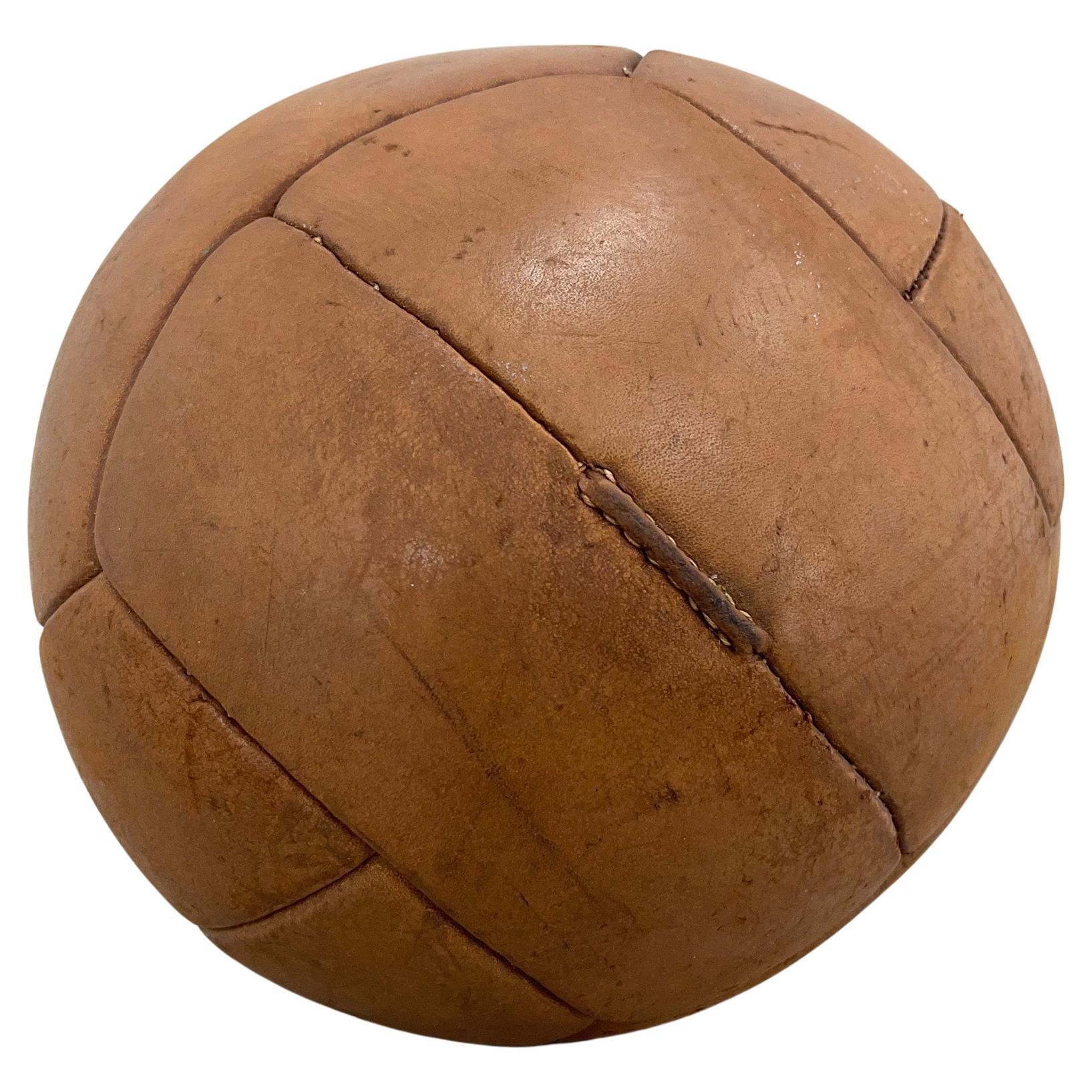 Vintage Brown Leather Medicine Ball, 1930s For Sale