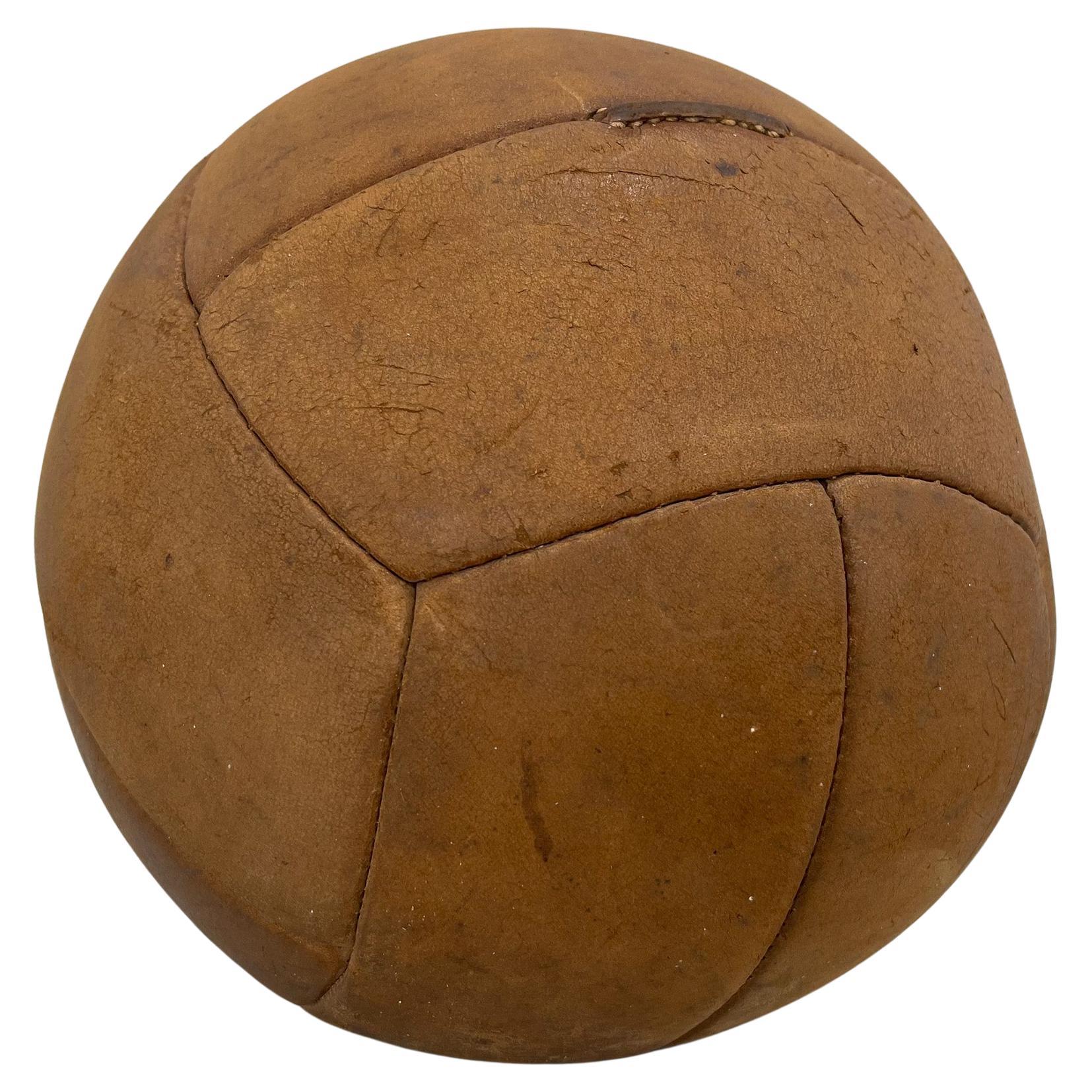 Vintage Brown Leather Medicine Ball, 1930s 