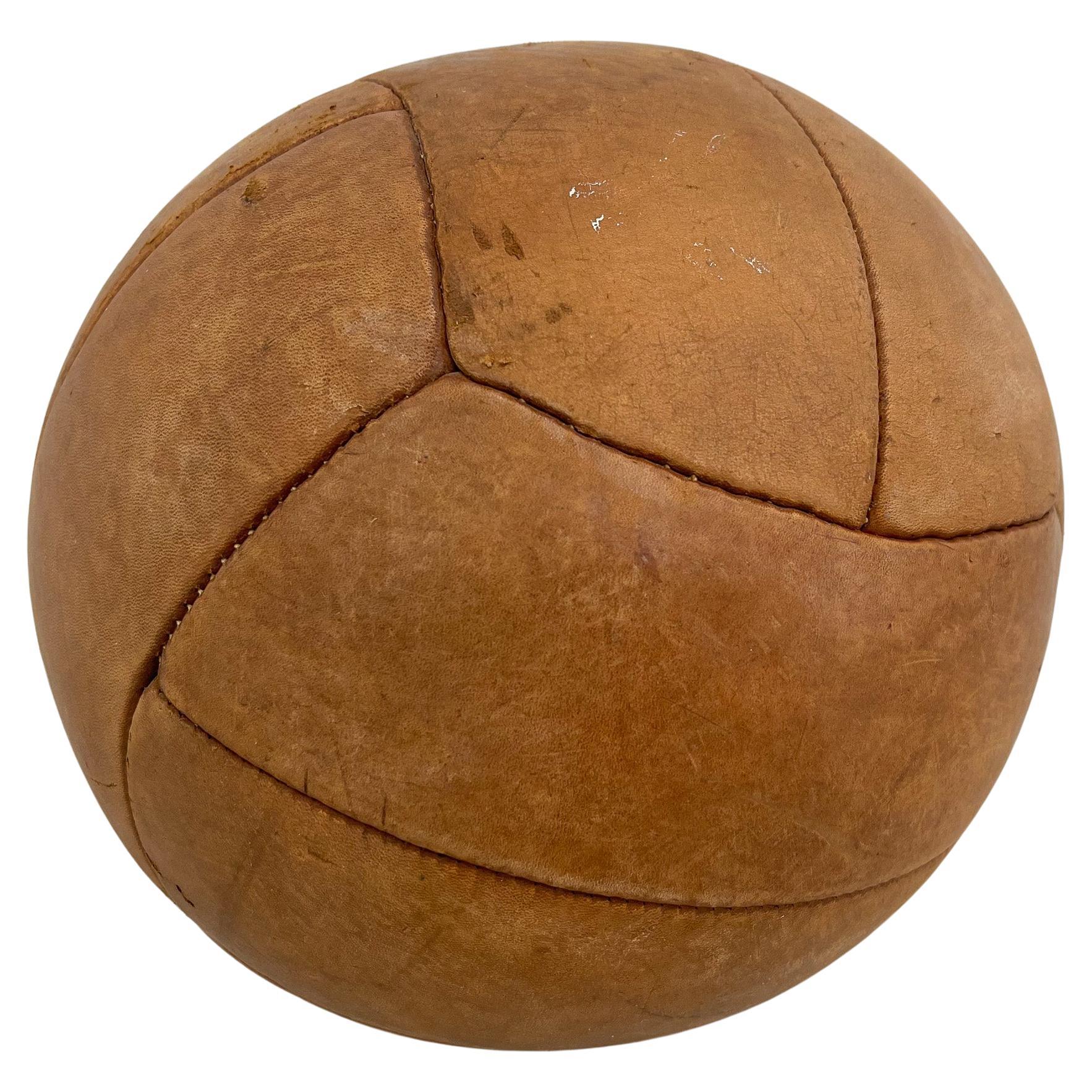 Vintage Brown Leather Medicine Ball, 1930s For Sale