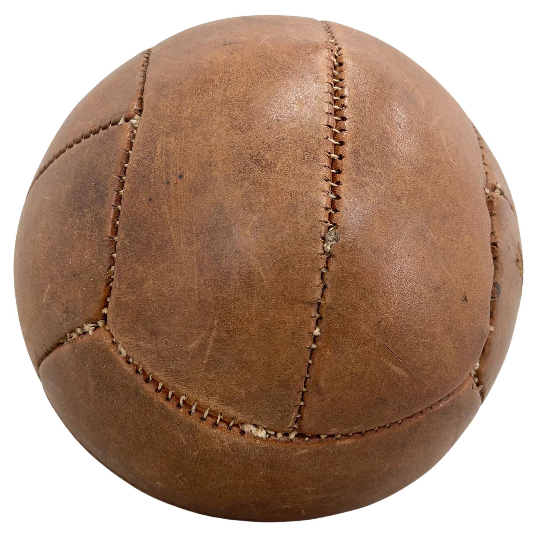 Vintage Brown Leather Medicine Ball, 1930s 