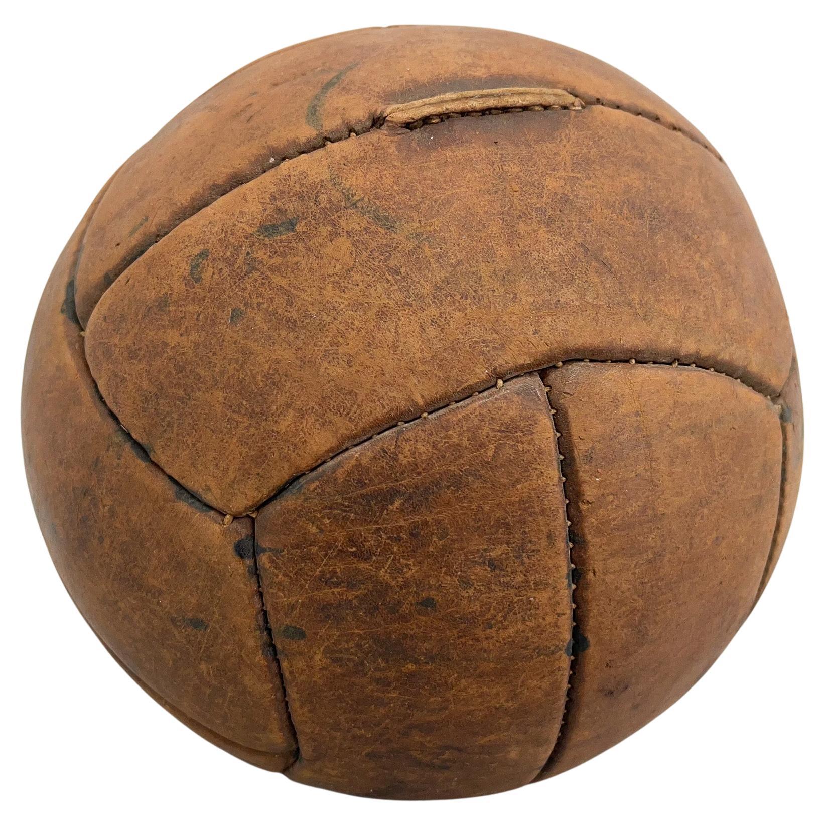 Vintage Brown Leather Medicine Ball, 1930s