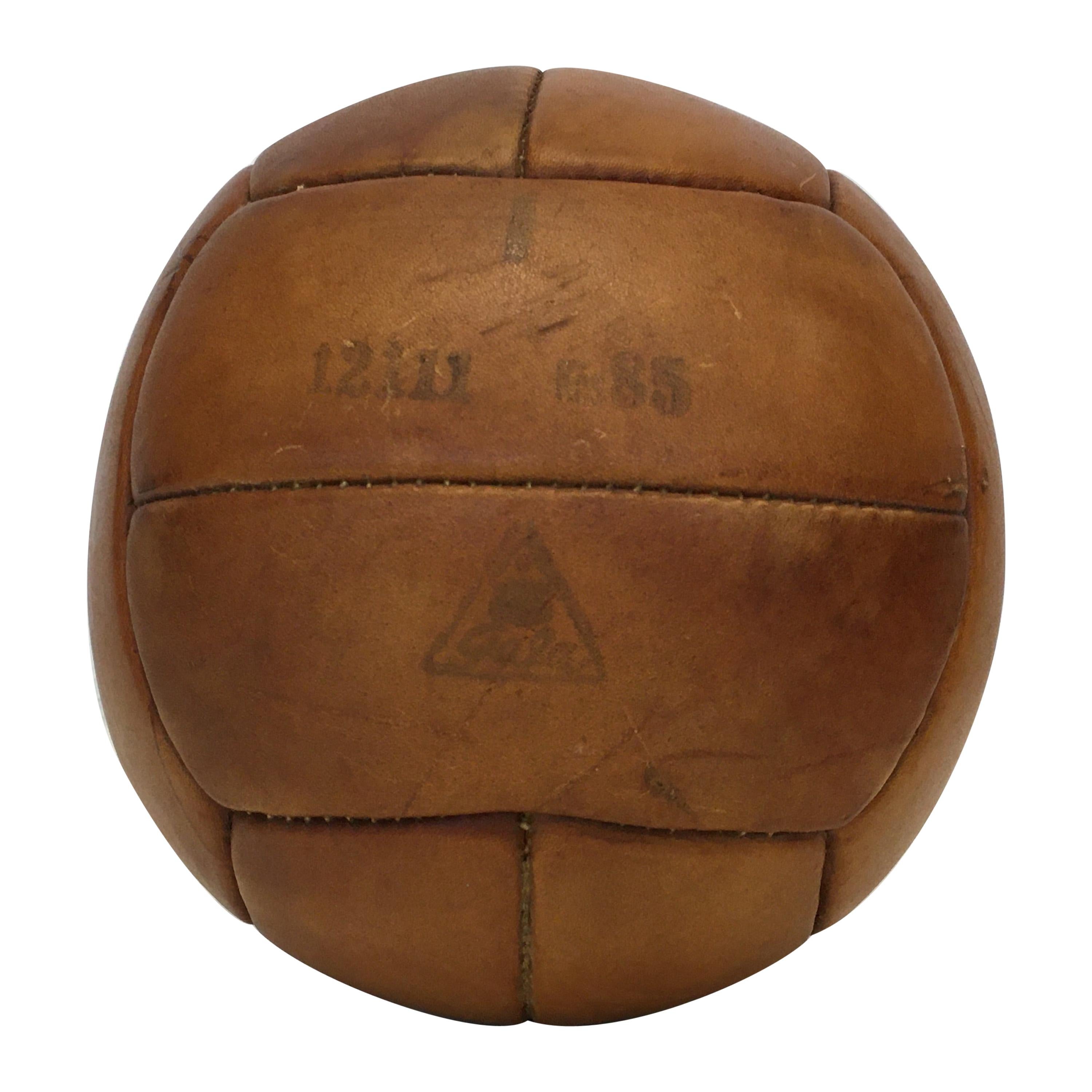 Vintage Brown Leather Medicine Ball, 1kg, 1930s