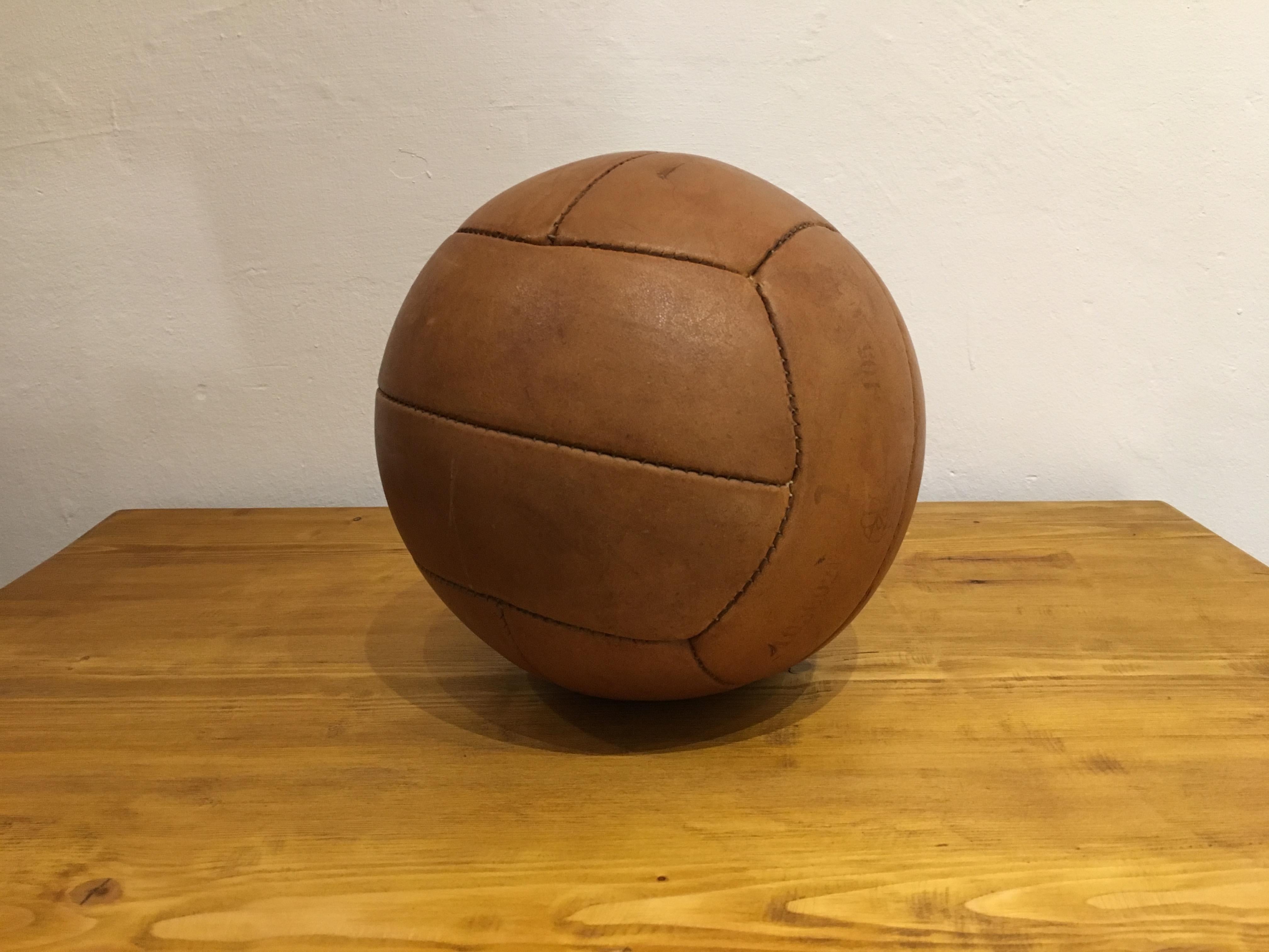 20th Century Vintage Brown Leather Medicine Ball, 2kg, 1930s