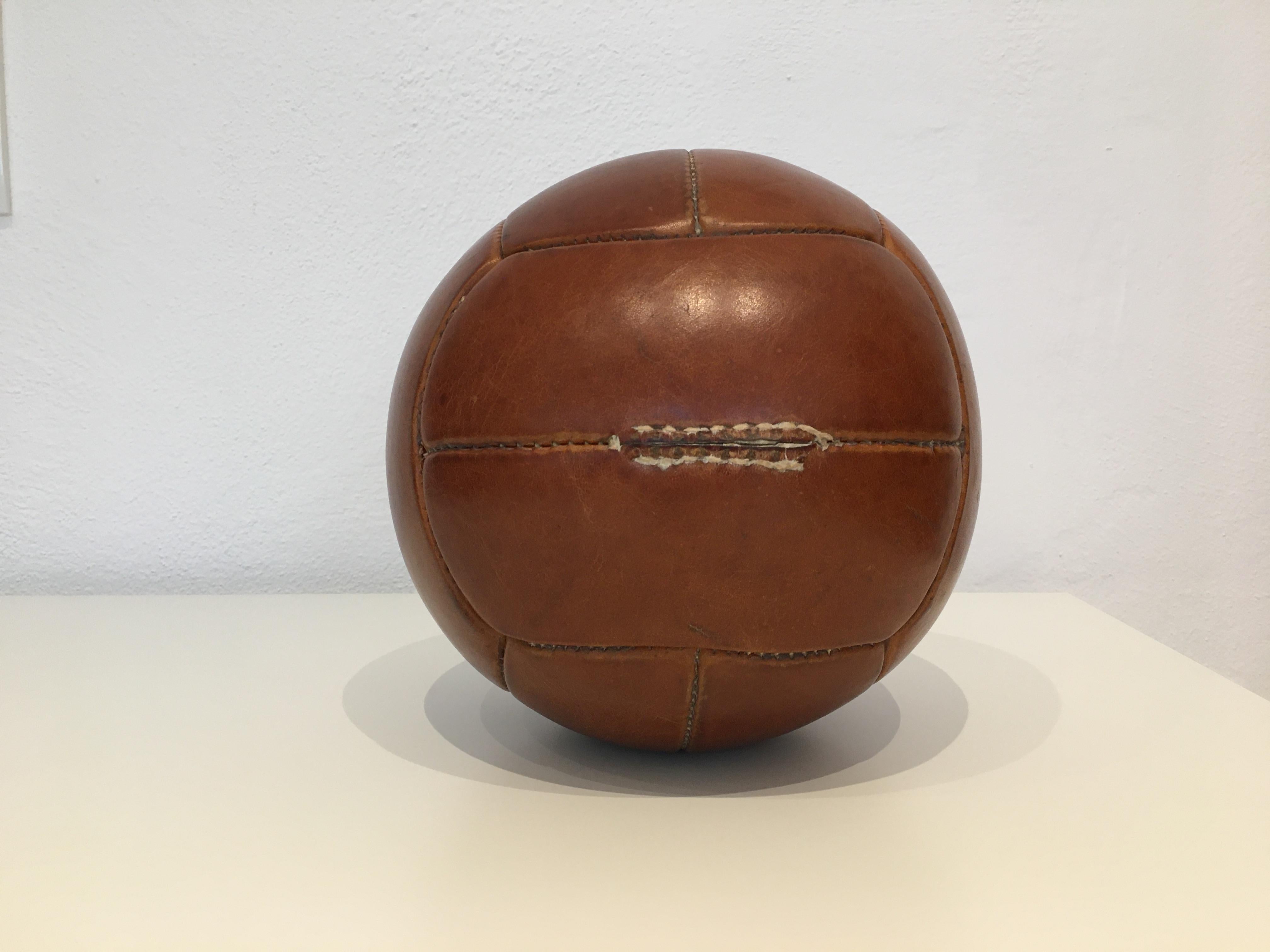 Czech Vintage Brown Leather Medicine Ball, 2kg, 1930s For Sale