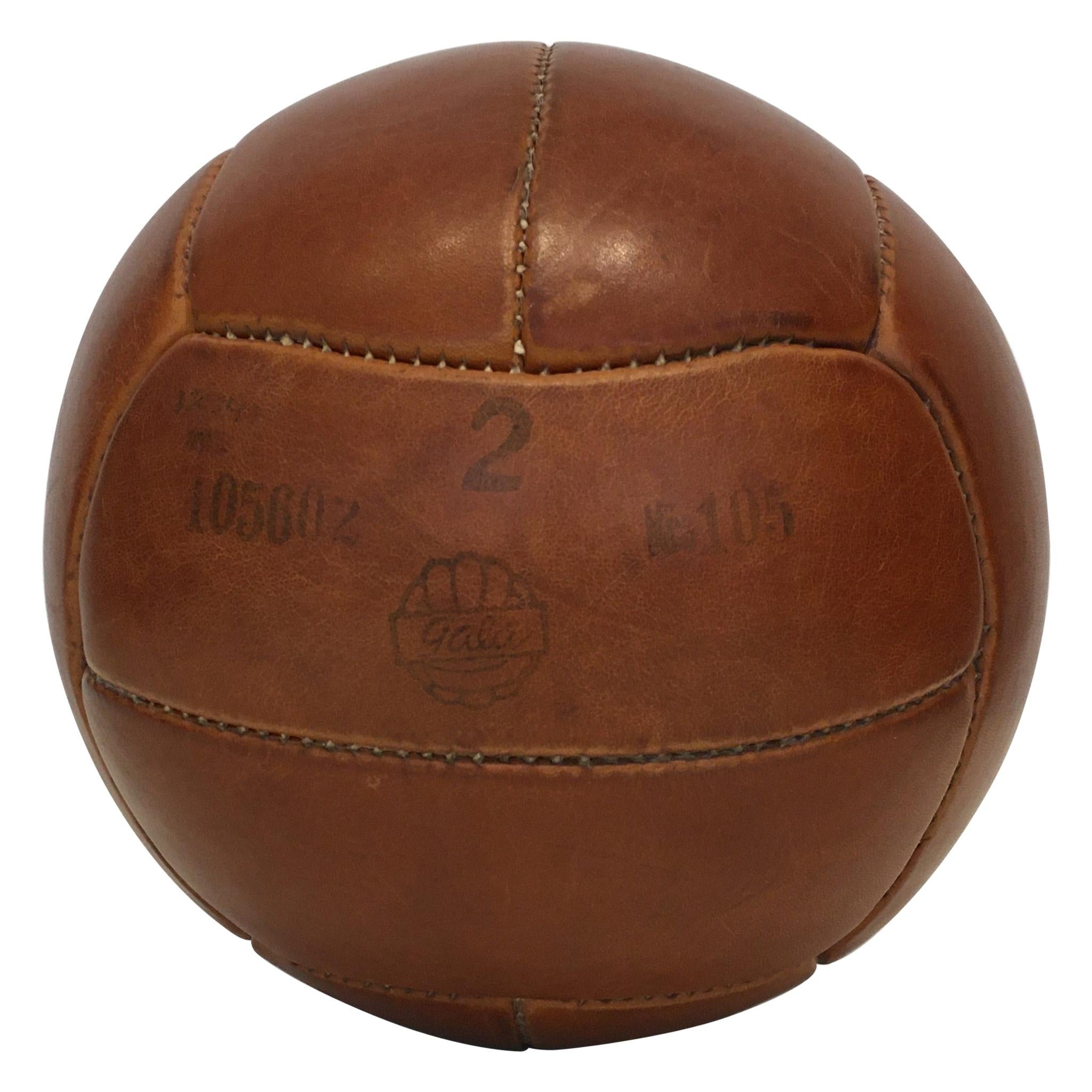 Vintage Brown Leather Medicine Ball, 2kg, 1930s