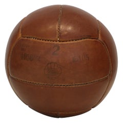 Vintage Brown Leather Medicine Ball, 2kg, 1930s