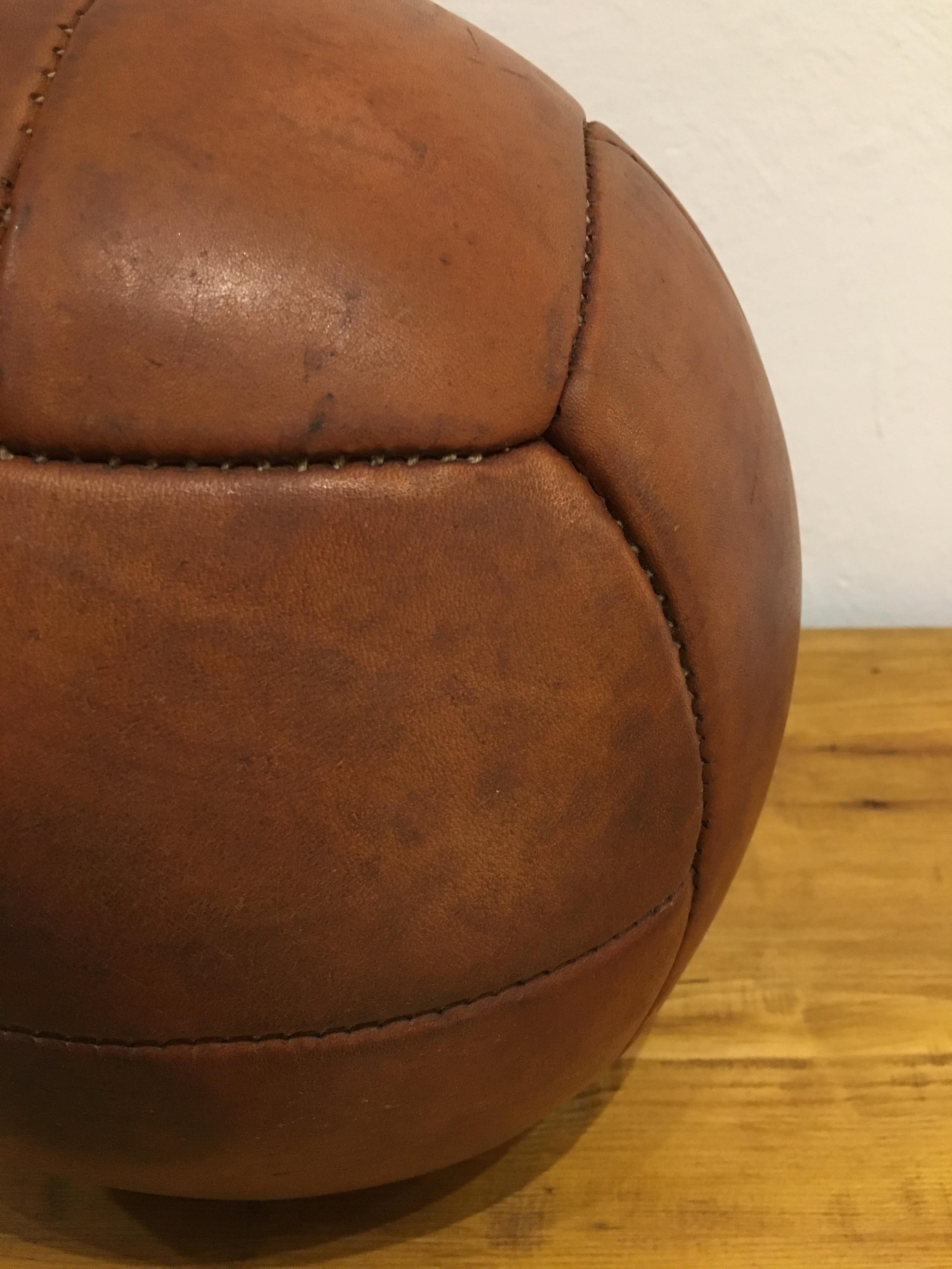 Czech Vintage Brown Leather Medicine Ball, 3kg, 1930s For Sale