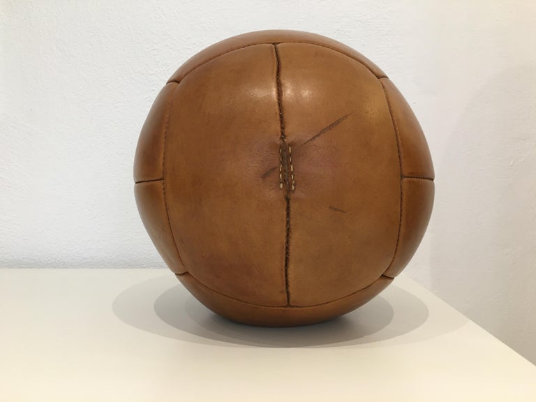 Czech Vintage Brown Leather Medicine Ball, 5kg, 1930s For Sale