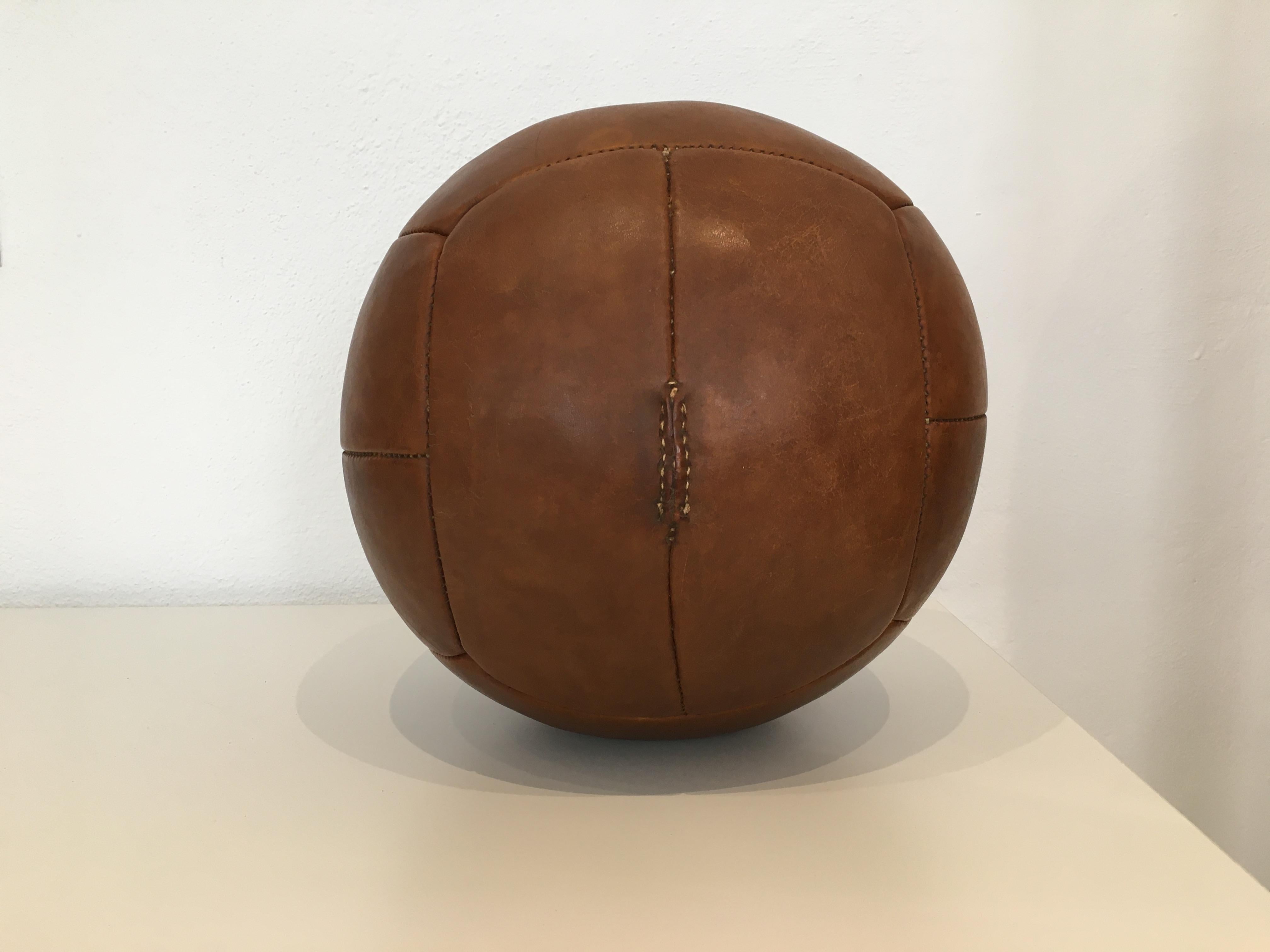 Czech Vintage Brown Leather Medicine Ball, 5kg, 1930s