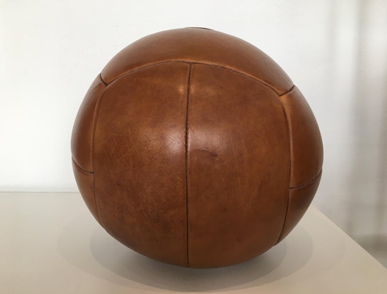Czech Vintage Brown Leather Medicine Ball, 5kg, 1930s For Sale