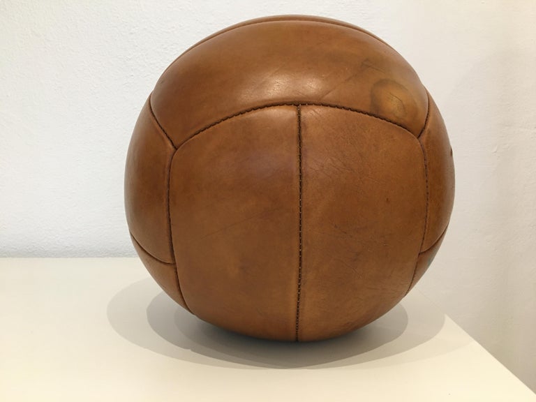 20th Century Vintage Brown Leather Medicine Ball, 5kg, 1930s For Sale