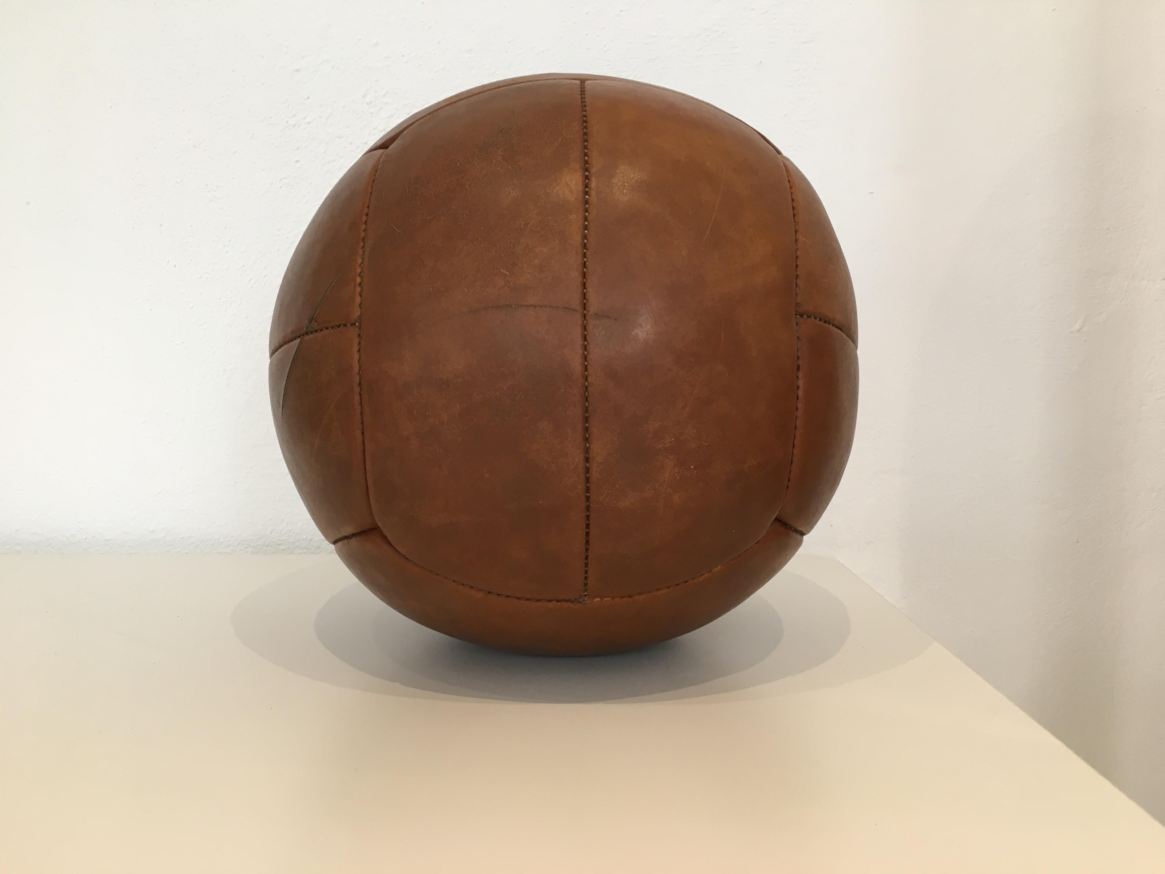 Vintage Brown Leather Medicine Ball, 5kg, 1930s 1