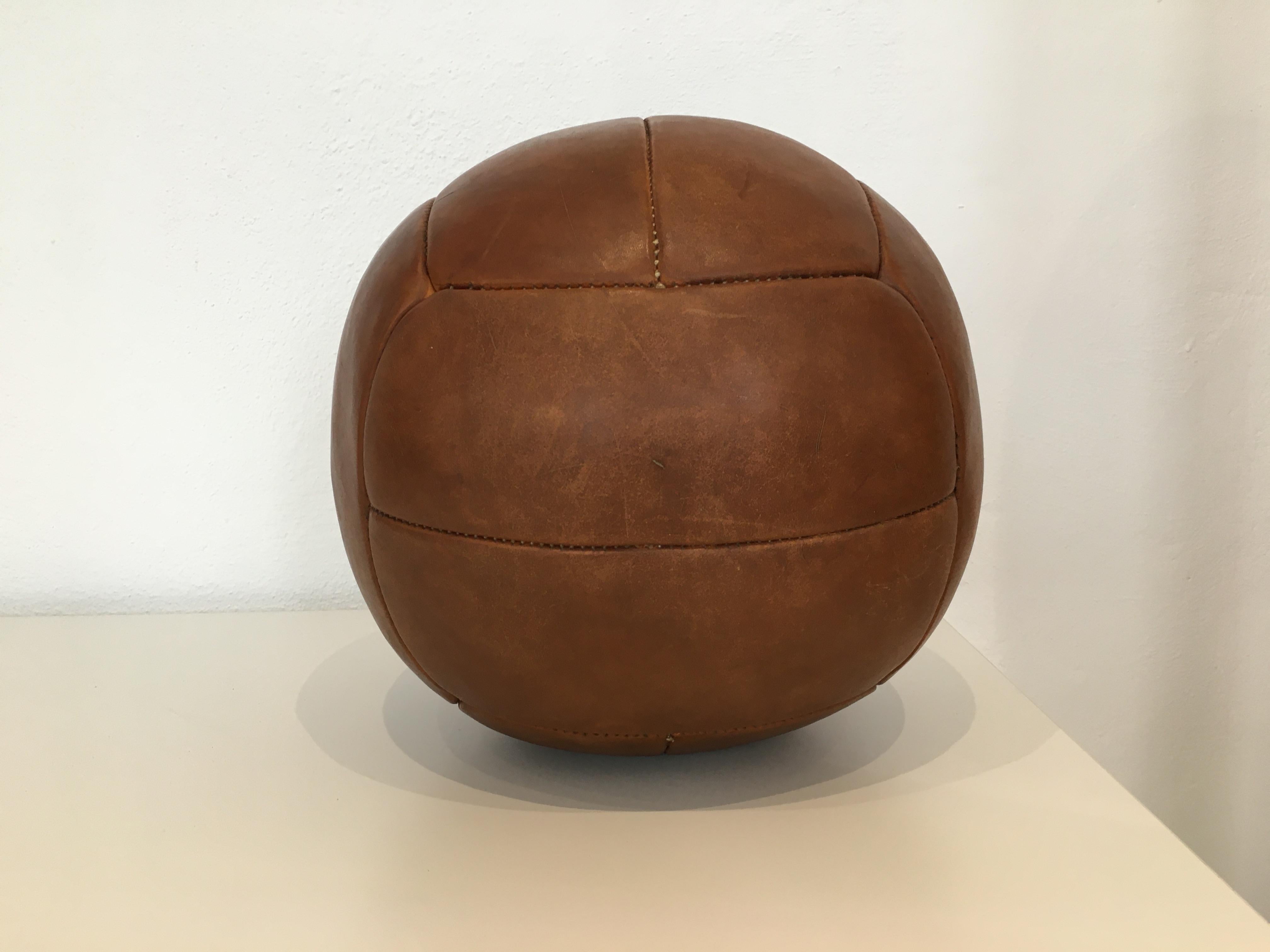 Vintage Brown Leather Medicine Ball, 5kg, 1930s 2