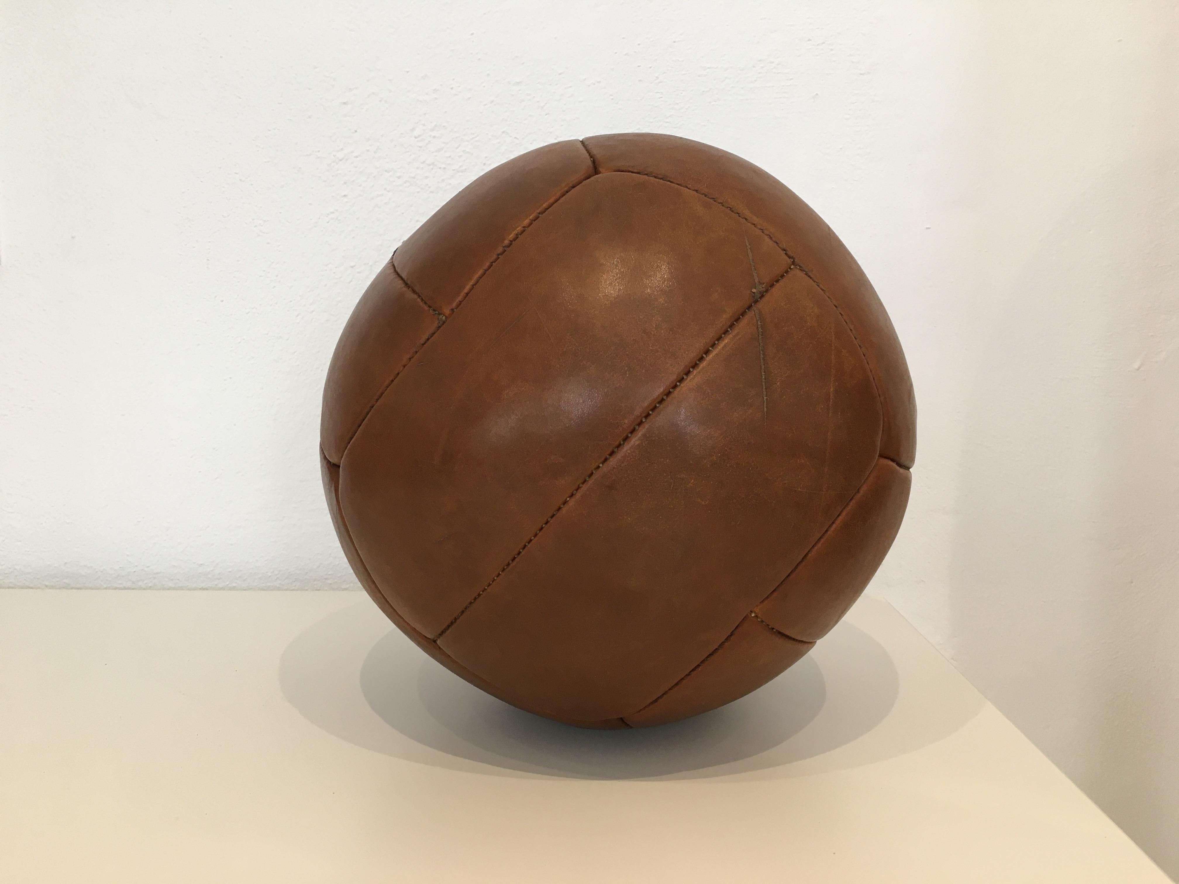 Vintage Brown Leather Medicine Ball, 5kg, 1930s 3