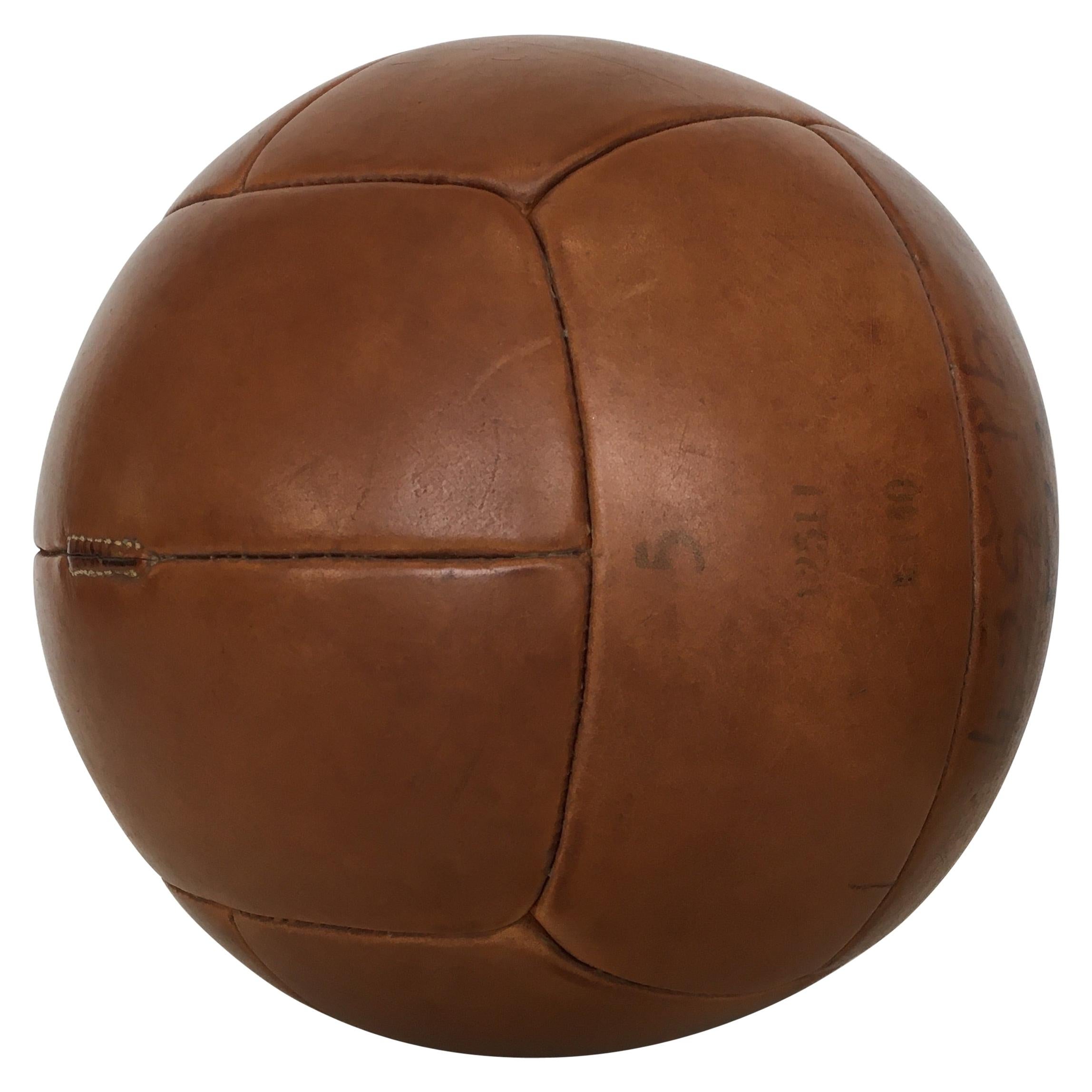 Vintage Brown Leather Medicine Ball, 5kg, 1930s