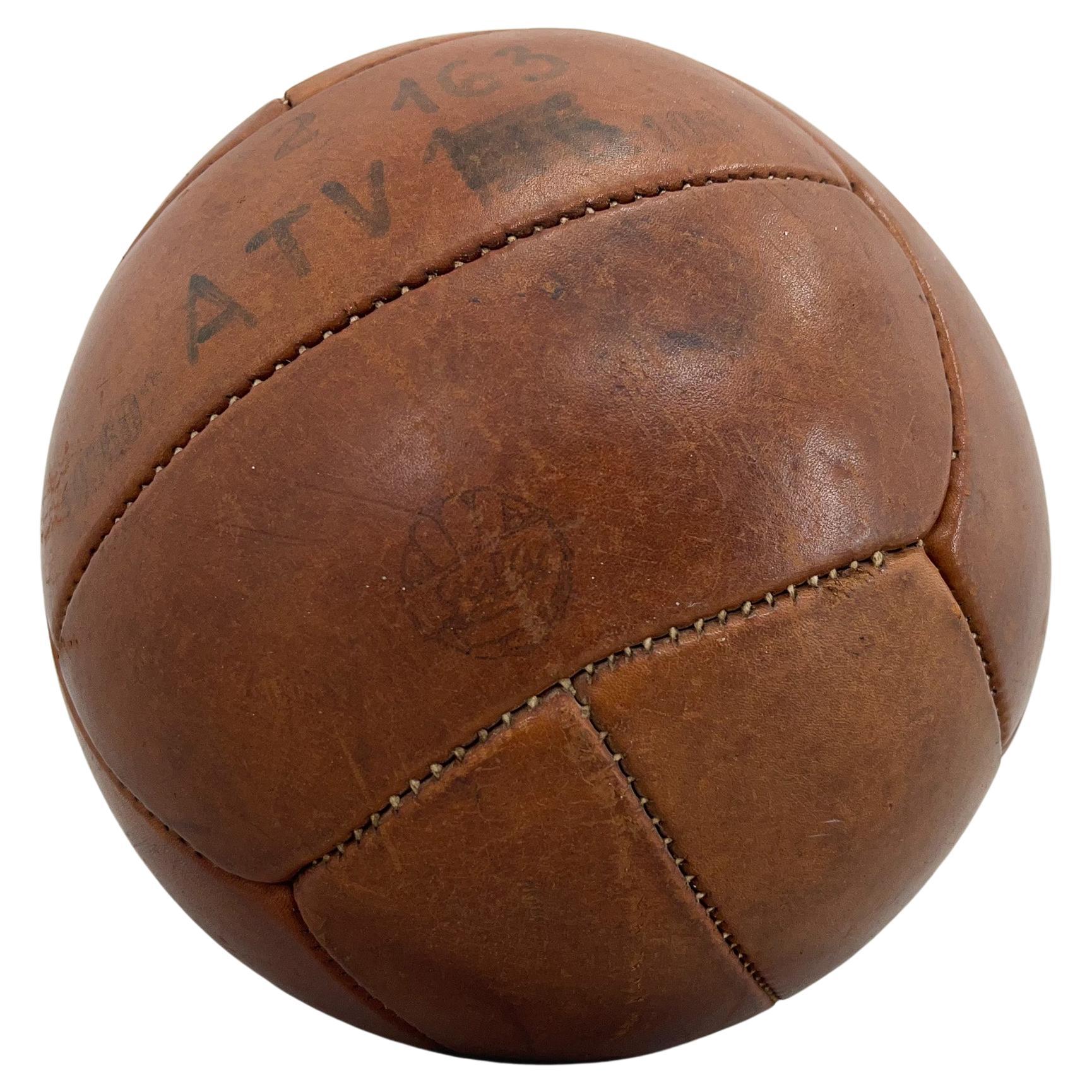 Vintage Brown Leather Medicine Ball by Gala, 1930s  For Sale
