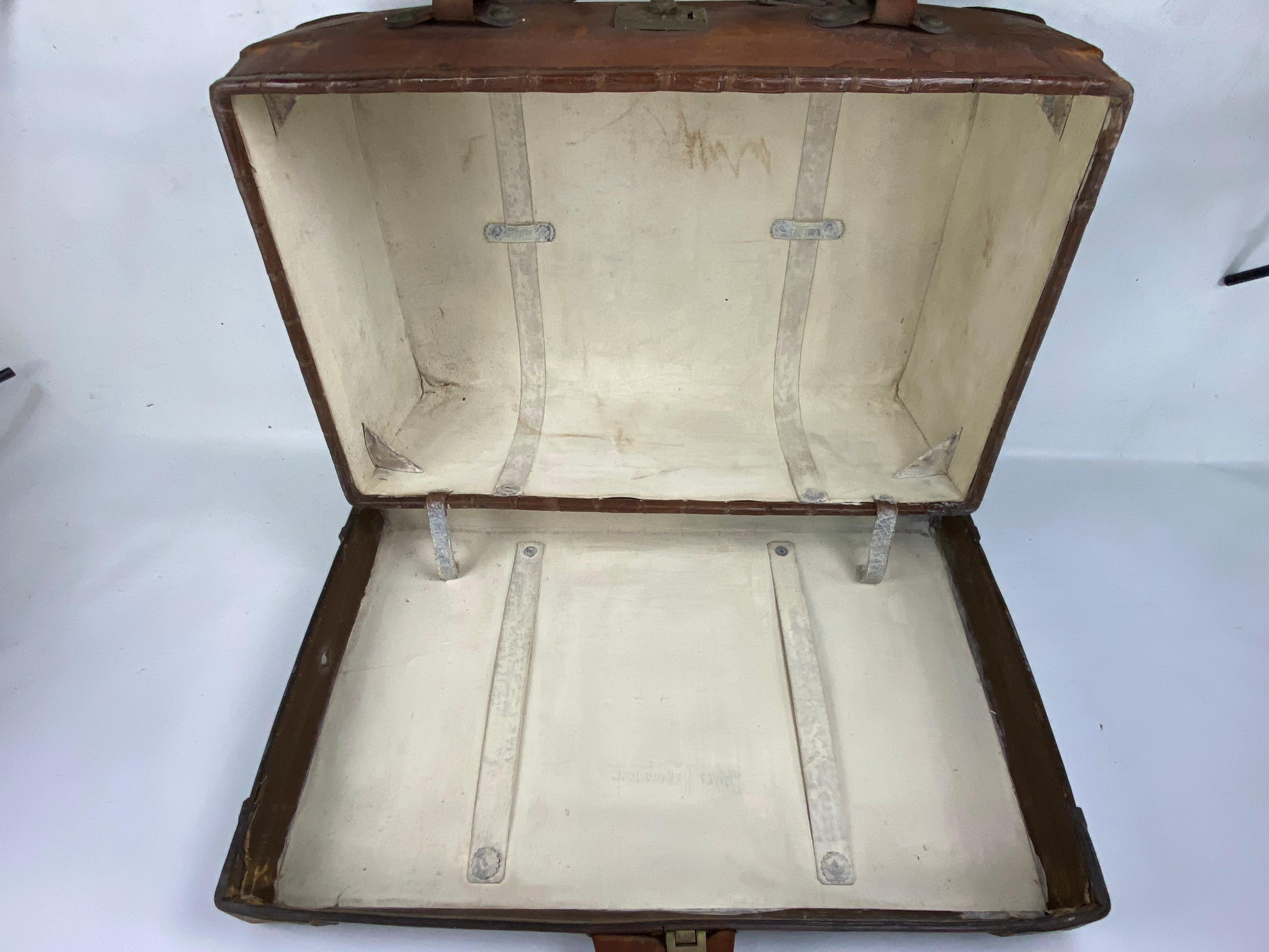 Scottish Vintage Brown Leather Military Travel Trunk by R.W. Forsyth For Sale